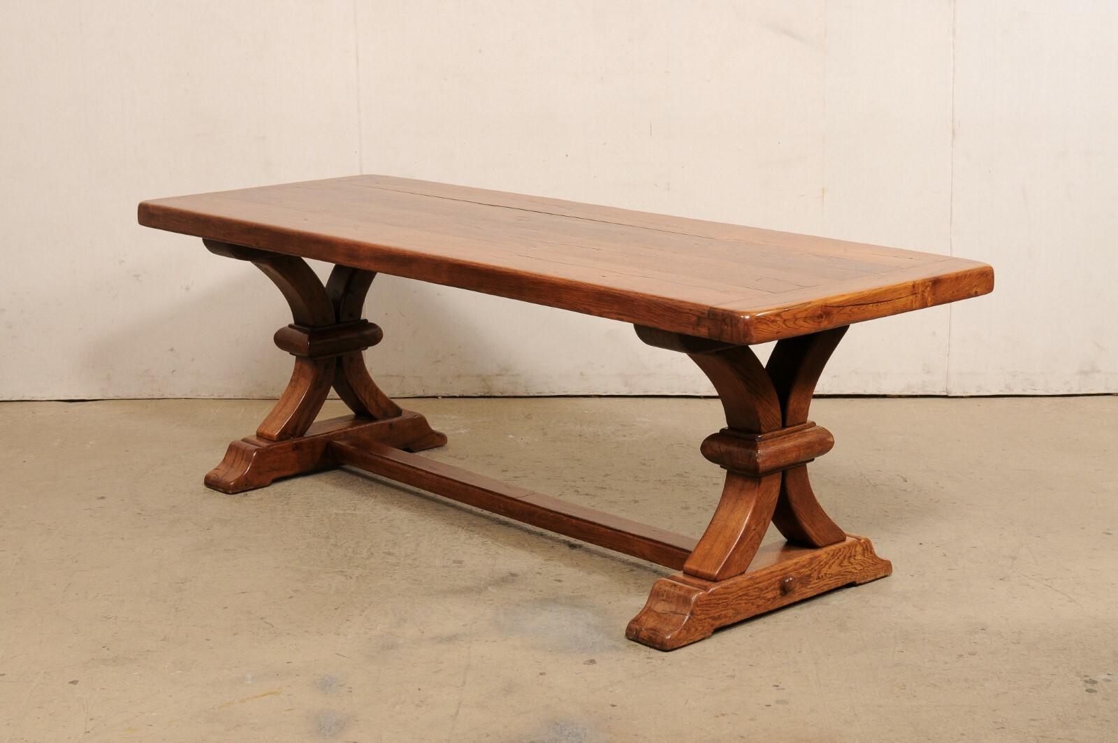 Antique French Wooden Dining Table w/Nicely Carved Trestle Legs, 7+ Ft Long For Sale 1