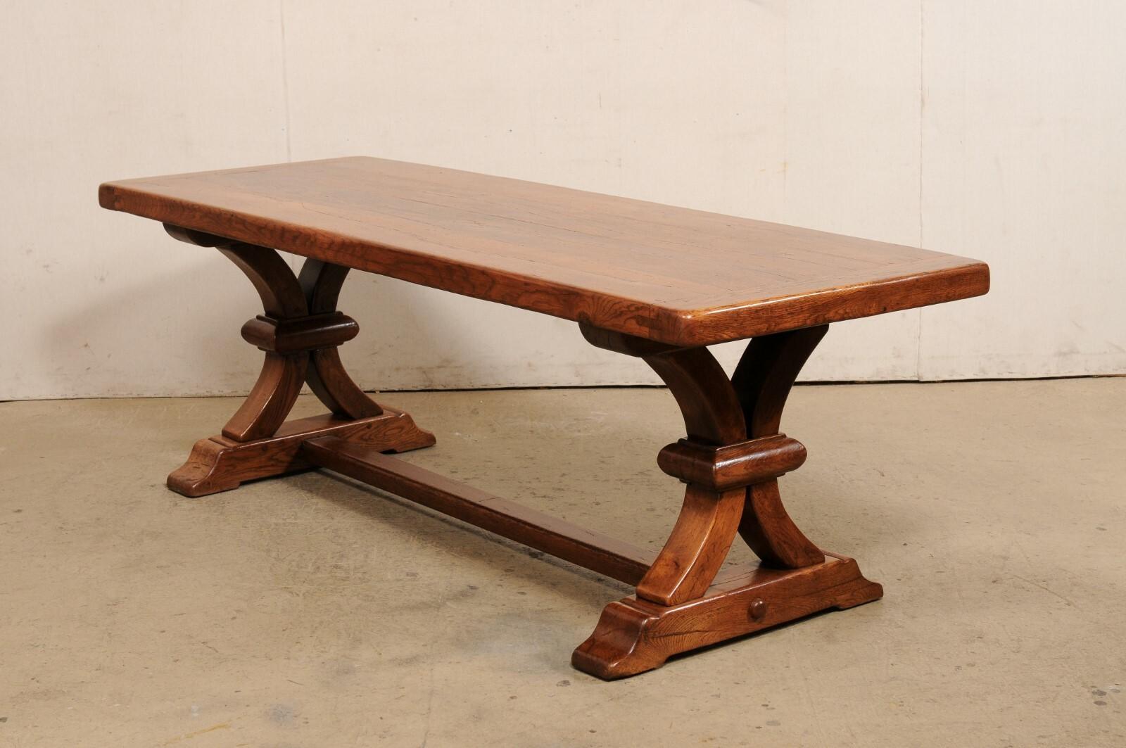 Antique French Wooden Dining Table w/Nicely Carved Trestle Legs, 7+ Ft Long For Sale 3
