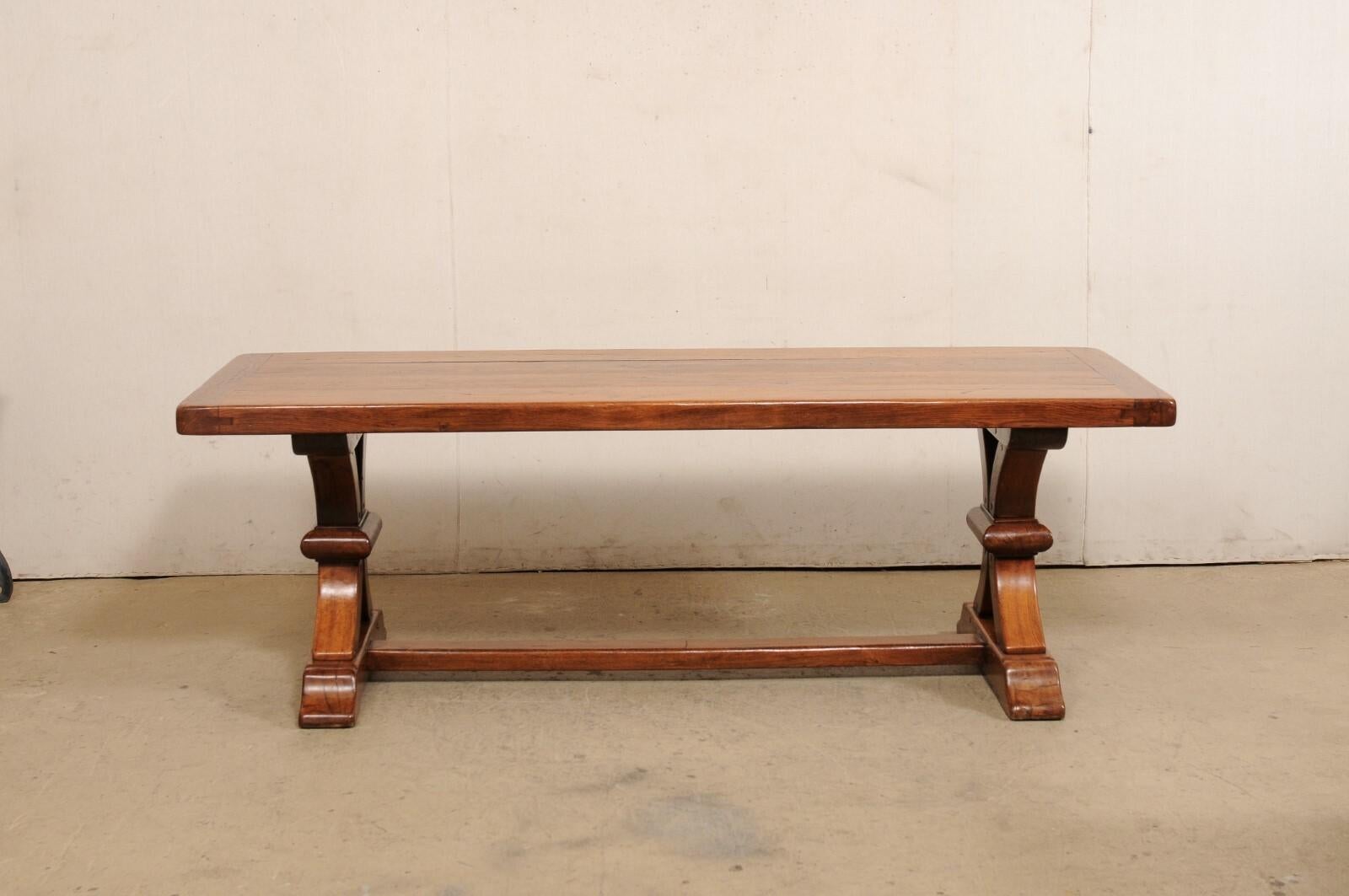Antique French Wooden Dining Table w/Nicely Carved Trestle Legs, 7+ Ft Long For Sale 4