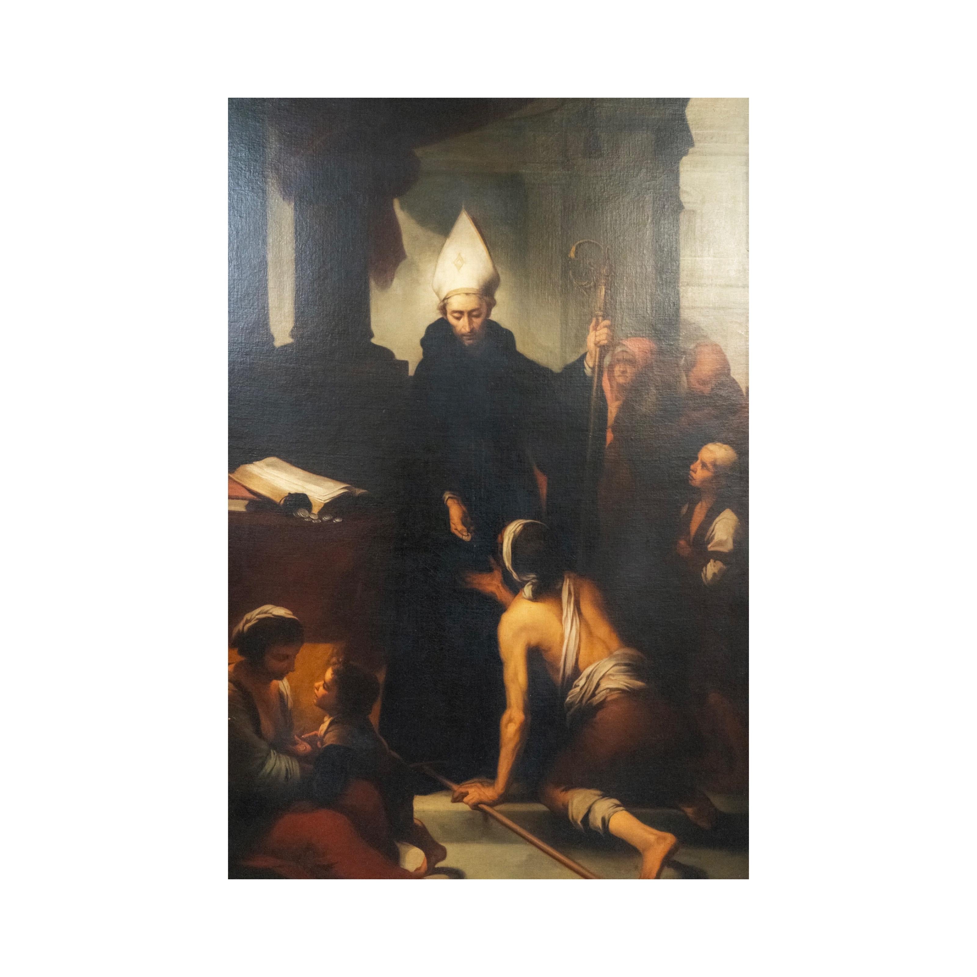 Antikes französisches religiöses Ölgemälde mit Holzrahmen (Vergoldetes Holz) im Angebot