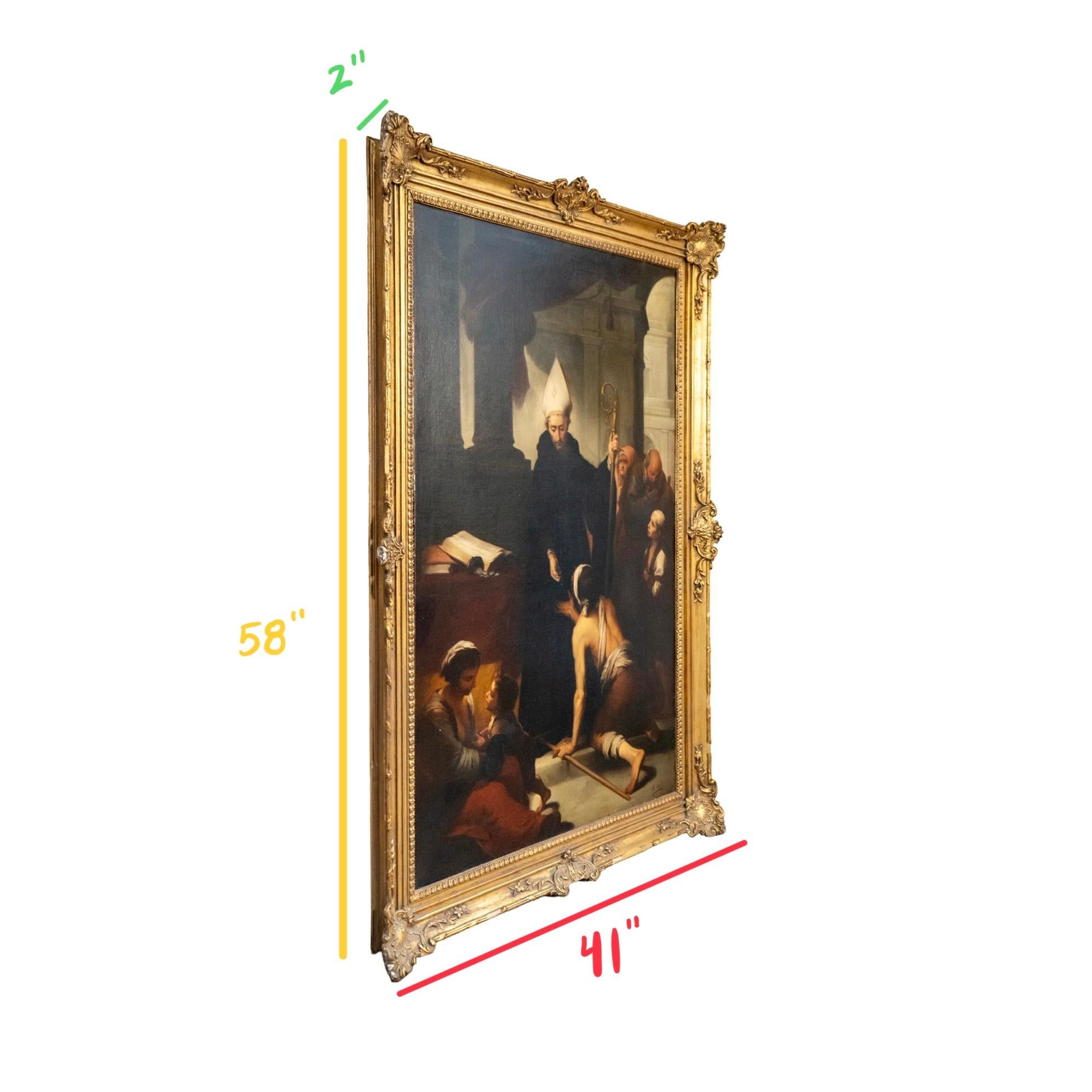 Antikes französisches religiöses Ölgemälde mit Holzrahmen im Angebot 2