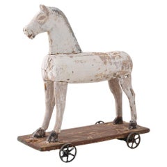 Antique French Wooden Horse on Wheels