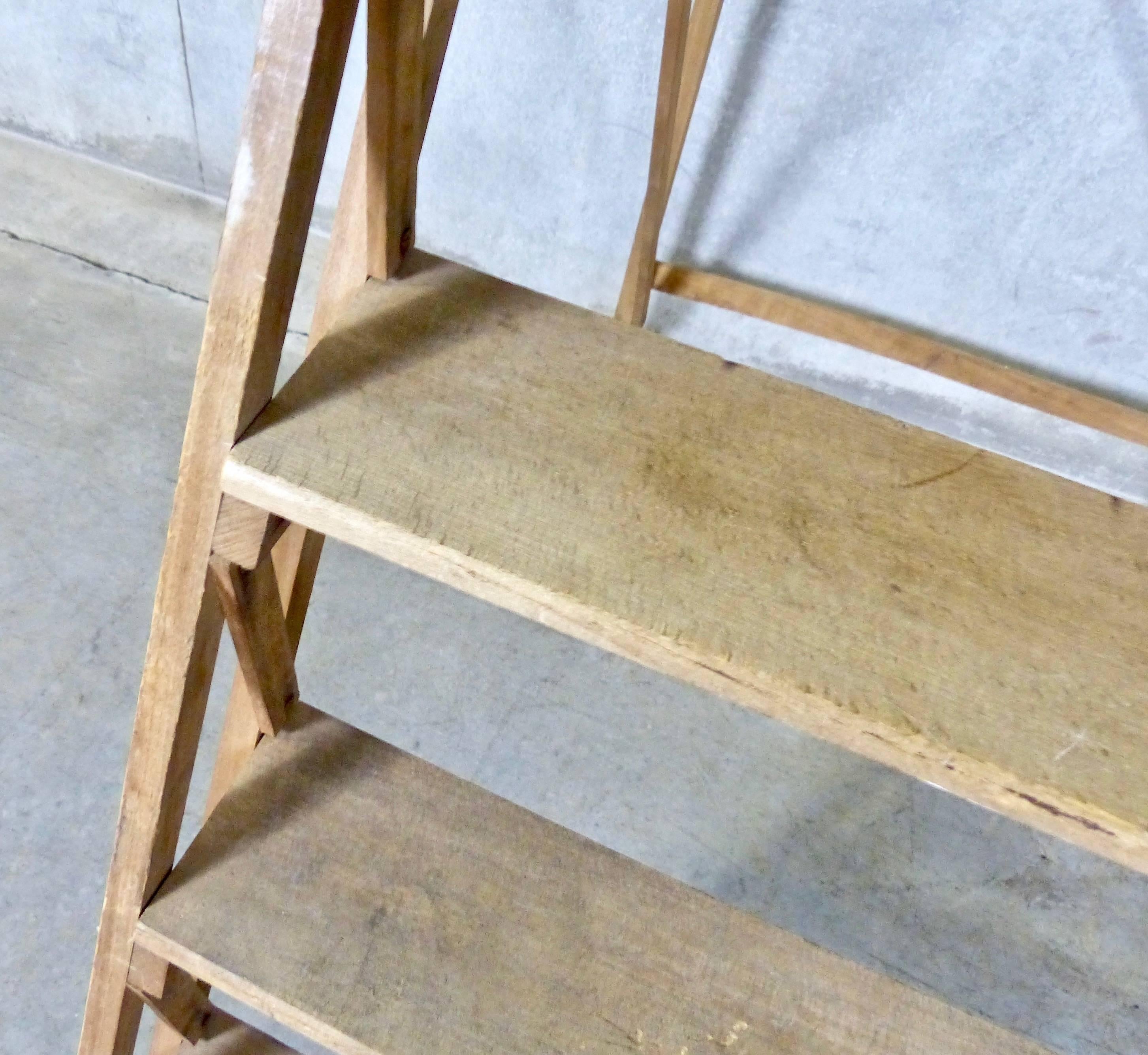 Antique French, all-wood ladder, over nine feet high. Great for libraries or merchandising applications.