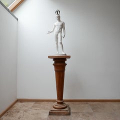 Antique French Wooden Marble Column Pedestal