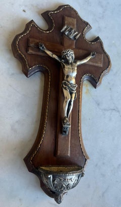Antique French Wooden, Mixed Metal & Brass Crucifix