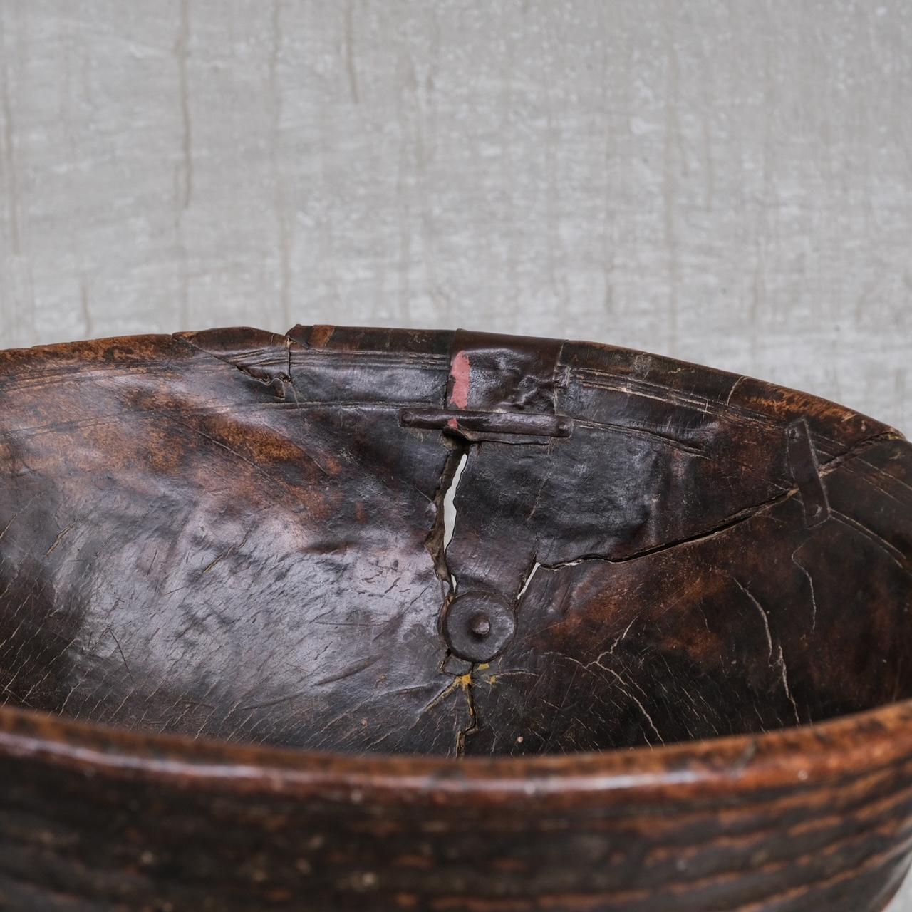 Antique French Wooden Primitive Bowl In Good Condition In London, GB