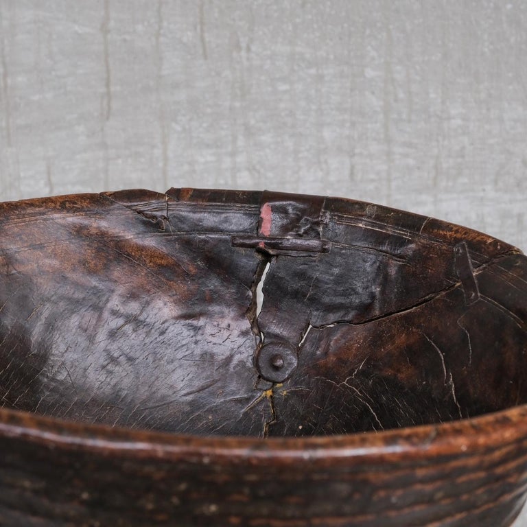Antique French Wooden Primitive Bowl In Good Condition For Sale In London, GB