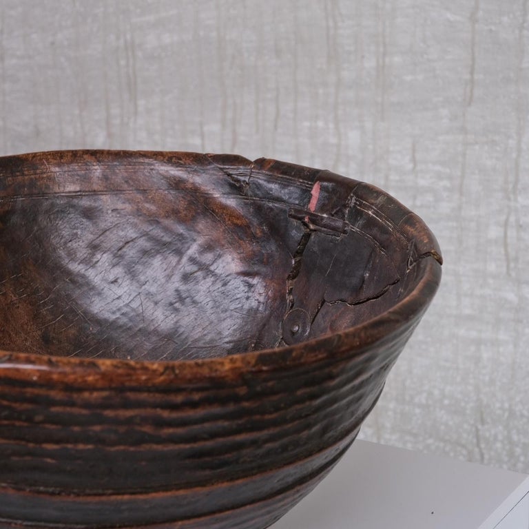 Oak Antique French Wooden Primitive Bowl For Sale