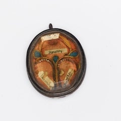 Antique French Wooden Reliquary Medallion Containing Relics