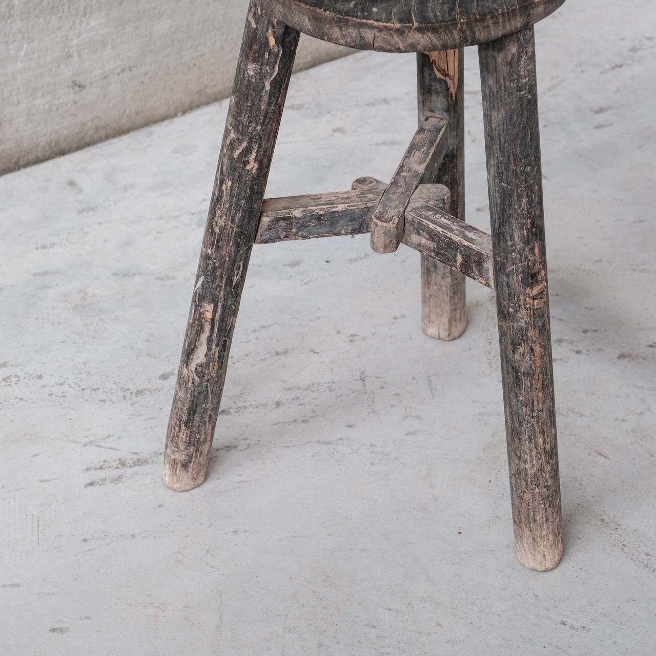 Antique French Wooden Tripod Stool or Side Table 1