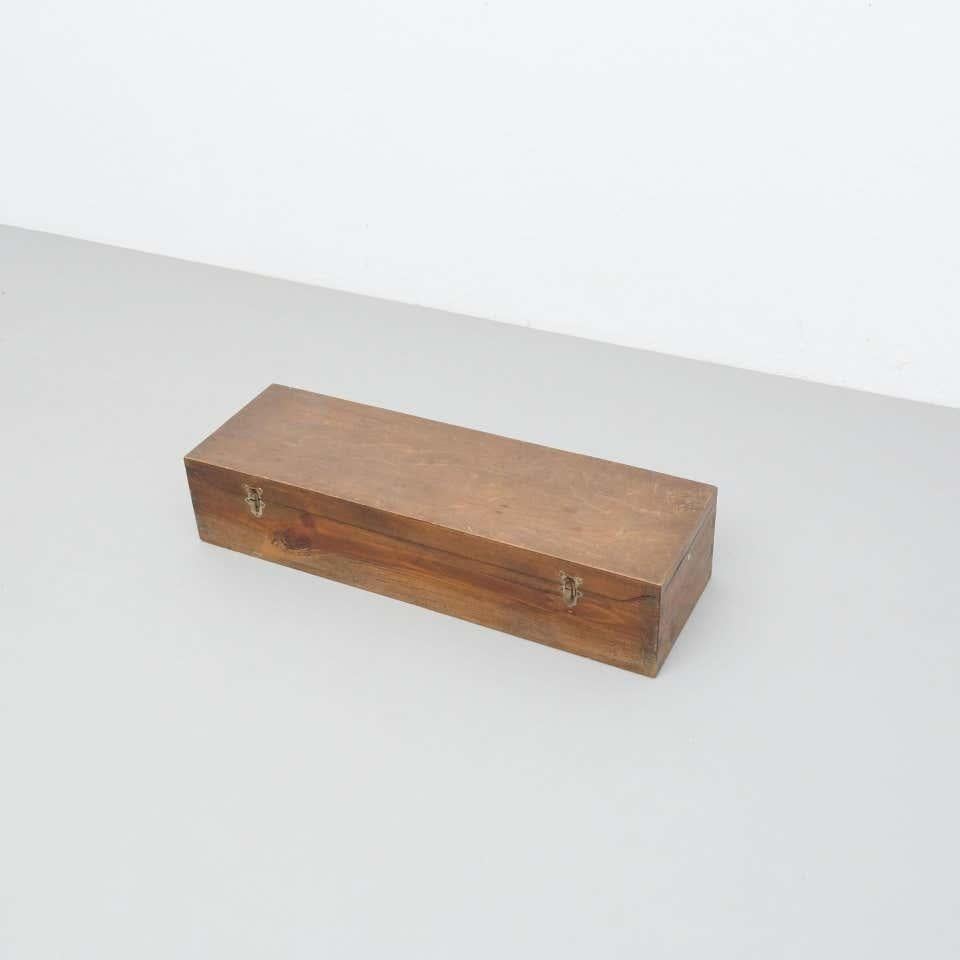 Antiguo cajón baúl francés de madera, circa 1930 Francés