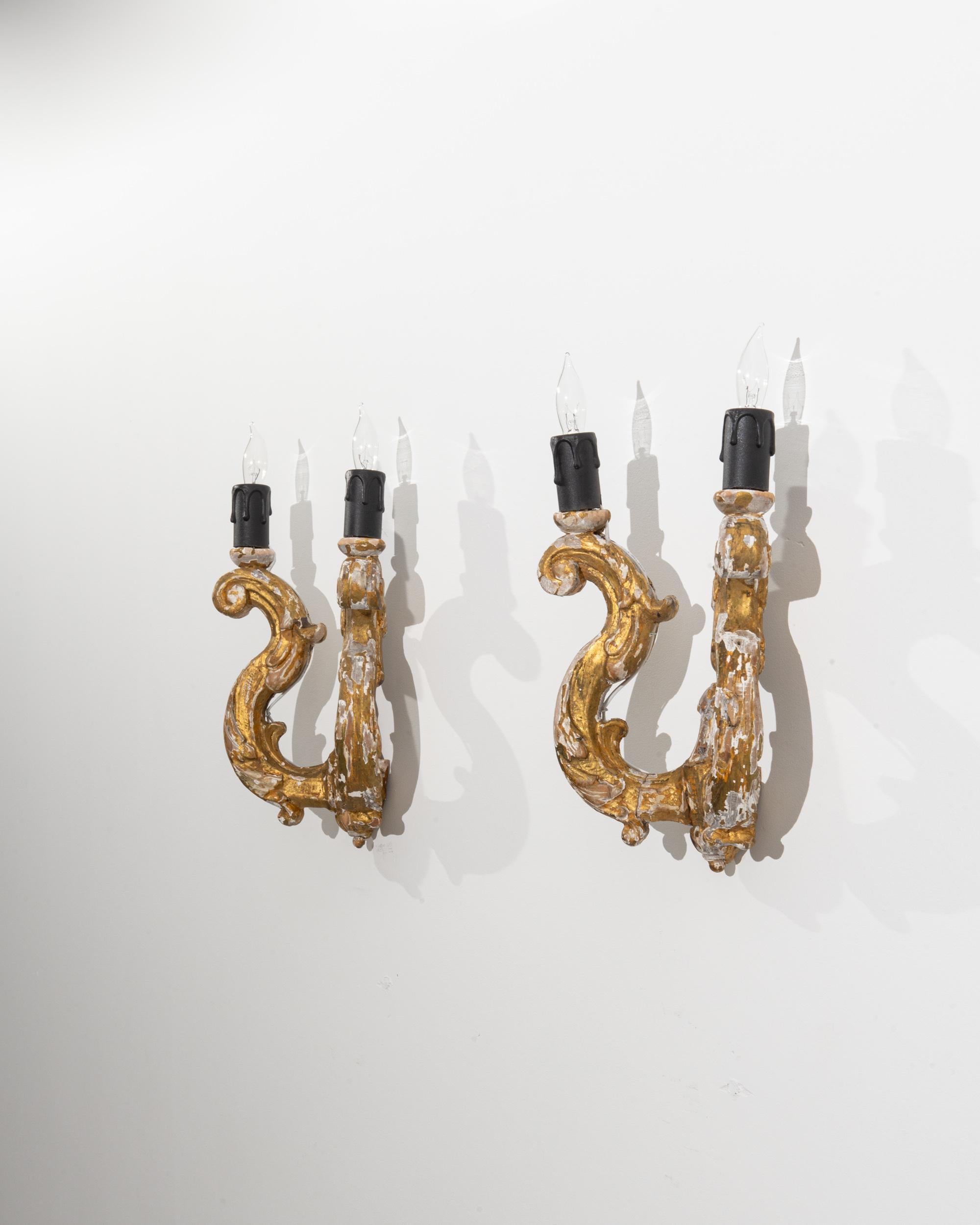 Antique French Wooden Wall Sconces, a Pair 9
