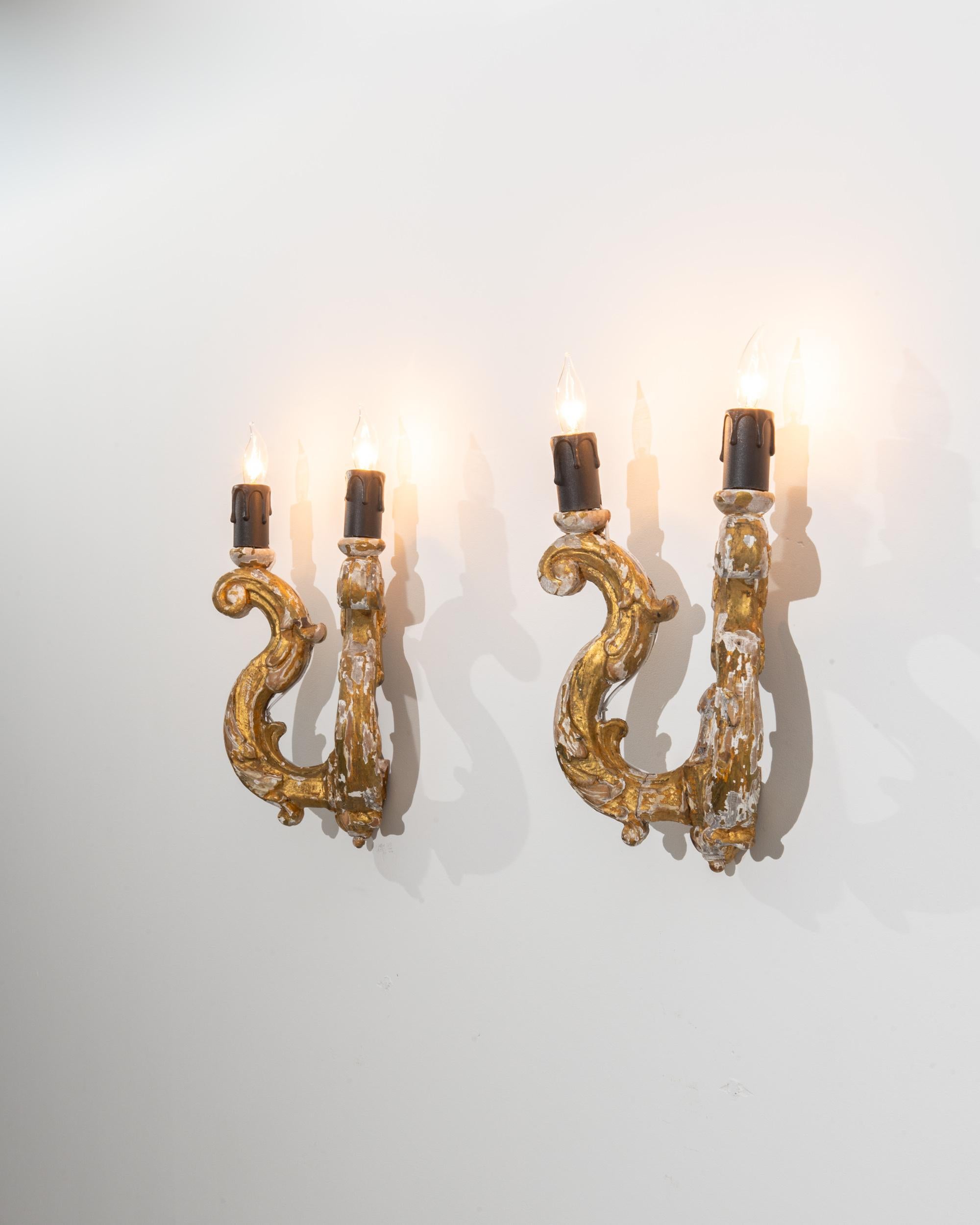 Antique French Wooden Wall Sconces, a Pair 10