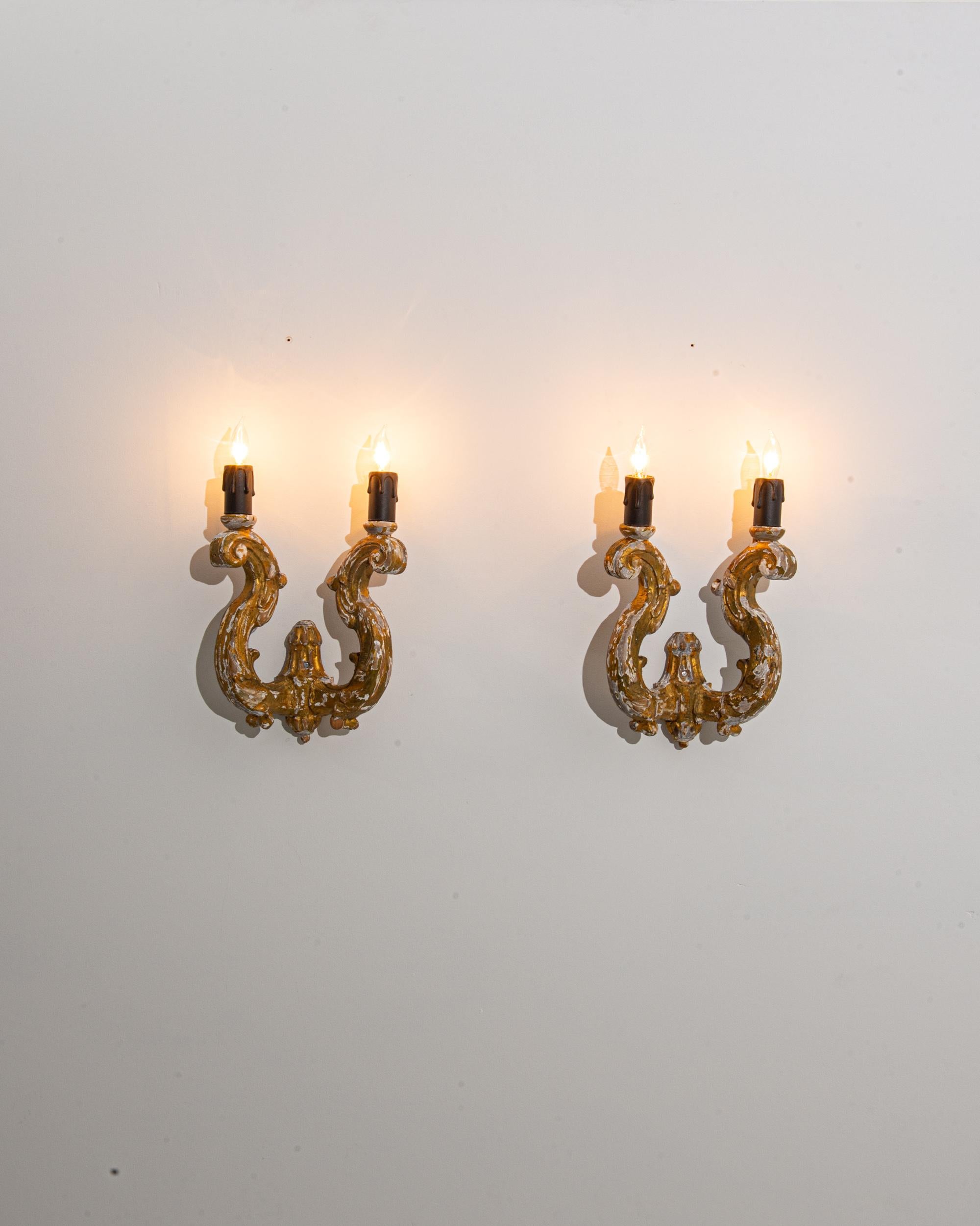 French Provincial Antique French Wooden Wall Sconces, a Pair