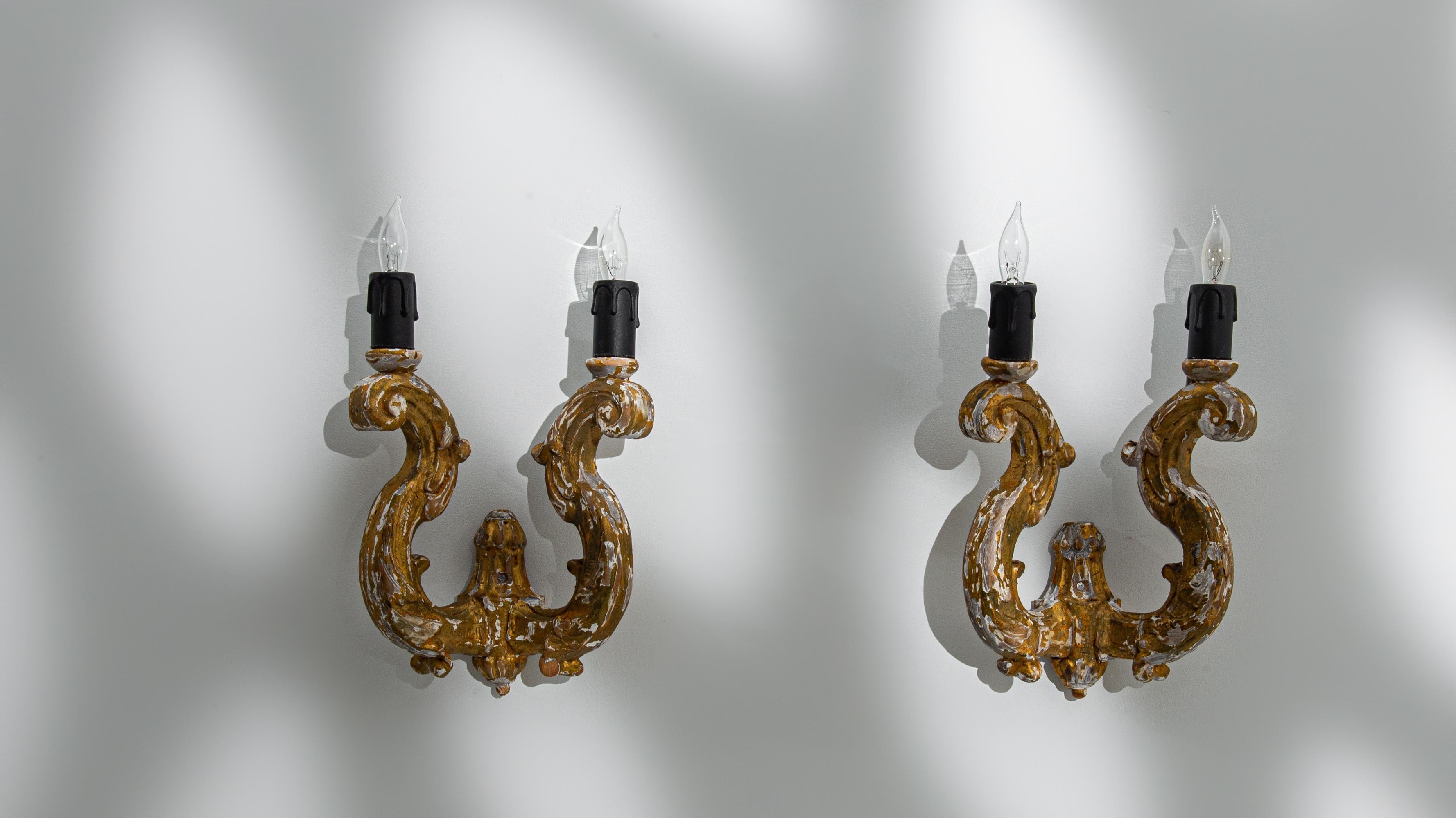 Antique French Wooden Wall Sconces, a Pair 3
