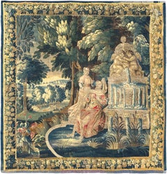 Antique French Wool & Silk Tapestry 260cmx267cm Fountain Scene Fine 9x9 c.1750