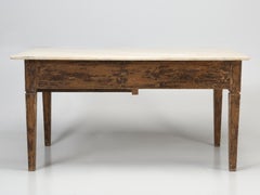 Antique French Work Table or Kitchen Island with a Marble Top