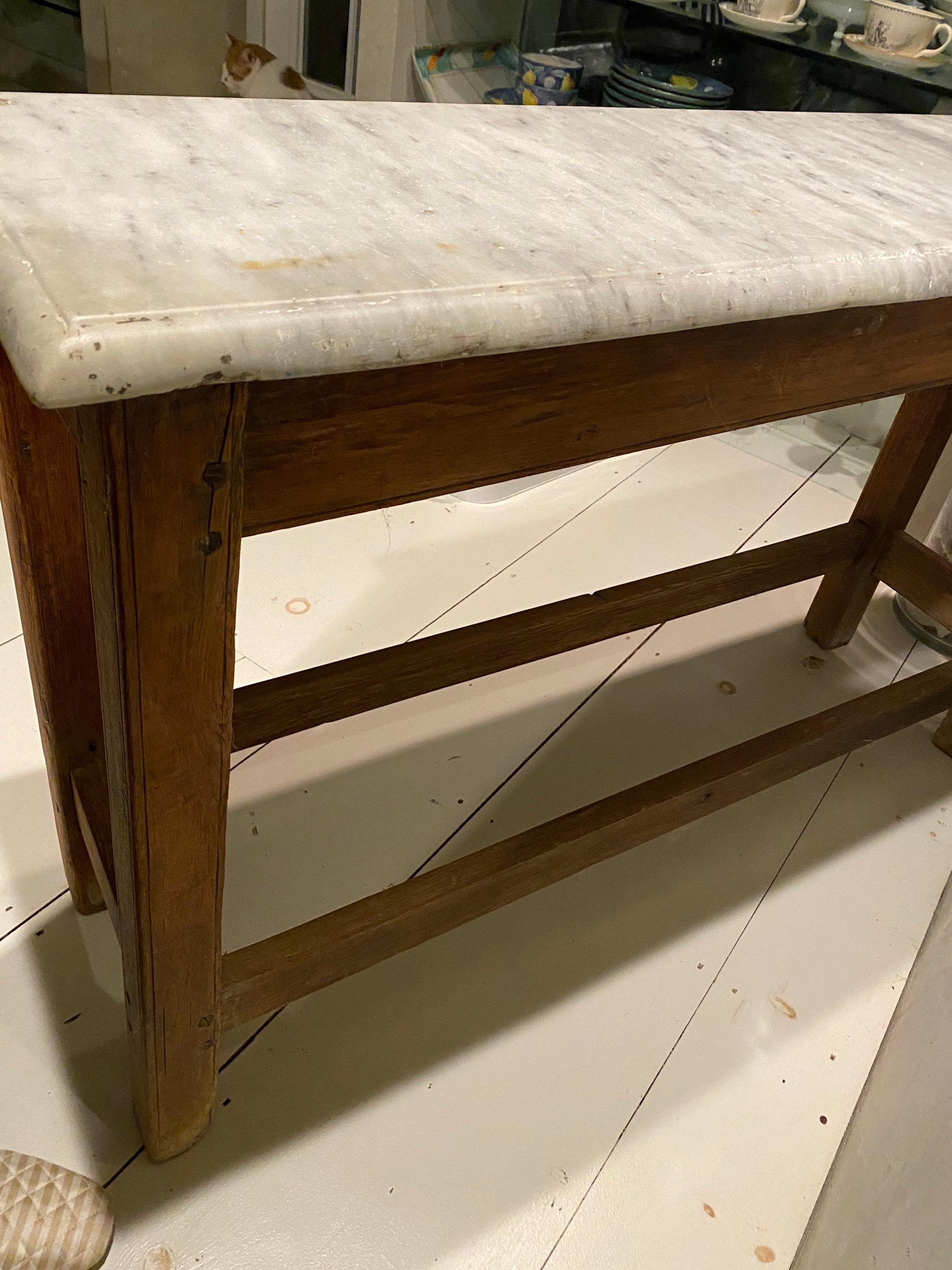 Antique French Work Table or Server with Marble Top For Sale 3