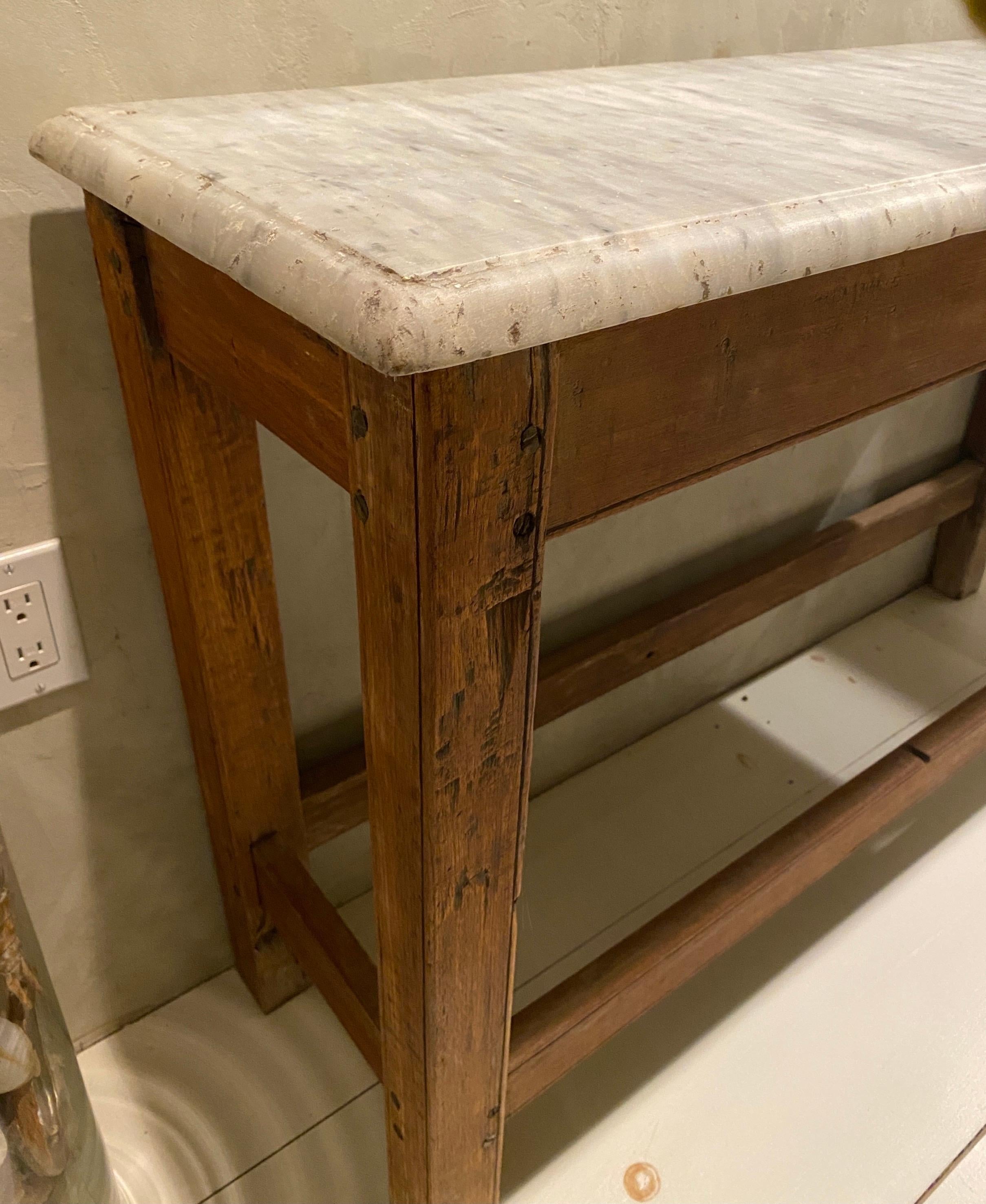 Antique French Work Table or Server with Marble Top For Sale 4