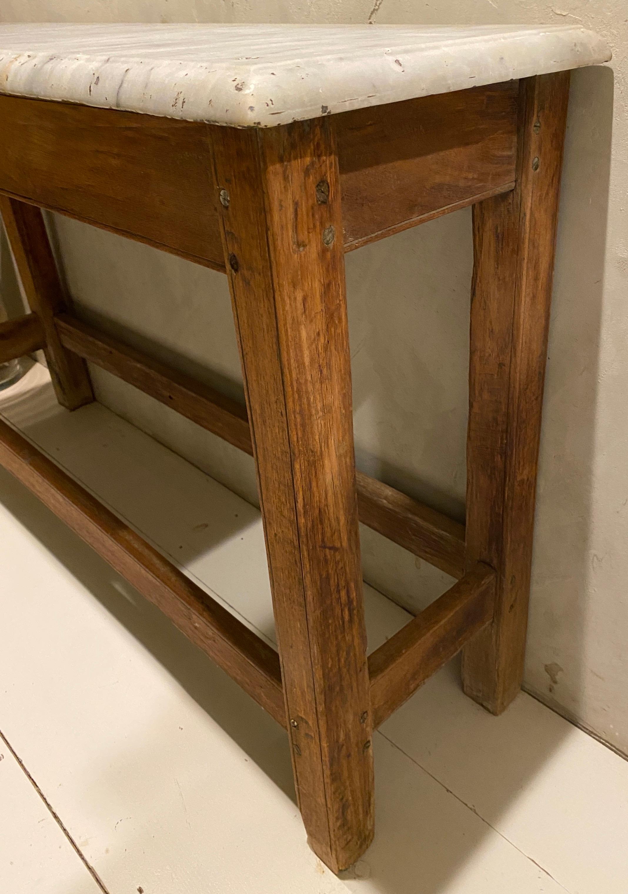 Antique French Tavolo da lavoro o Server con piano in marmo in vendita 6