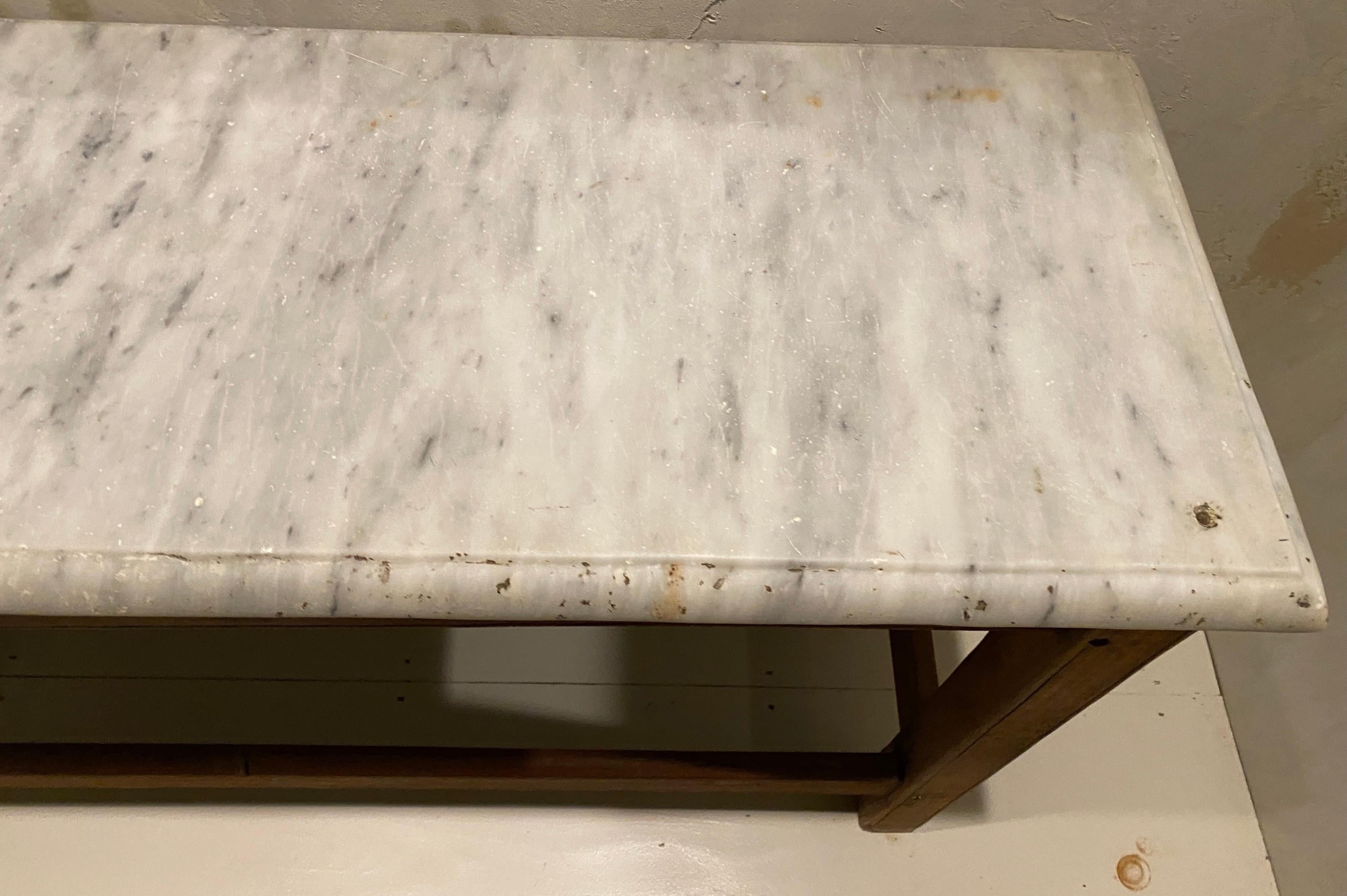 Antique French Work Table or Server with Marble Top For Sale 10