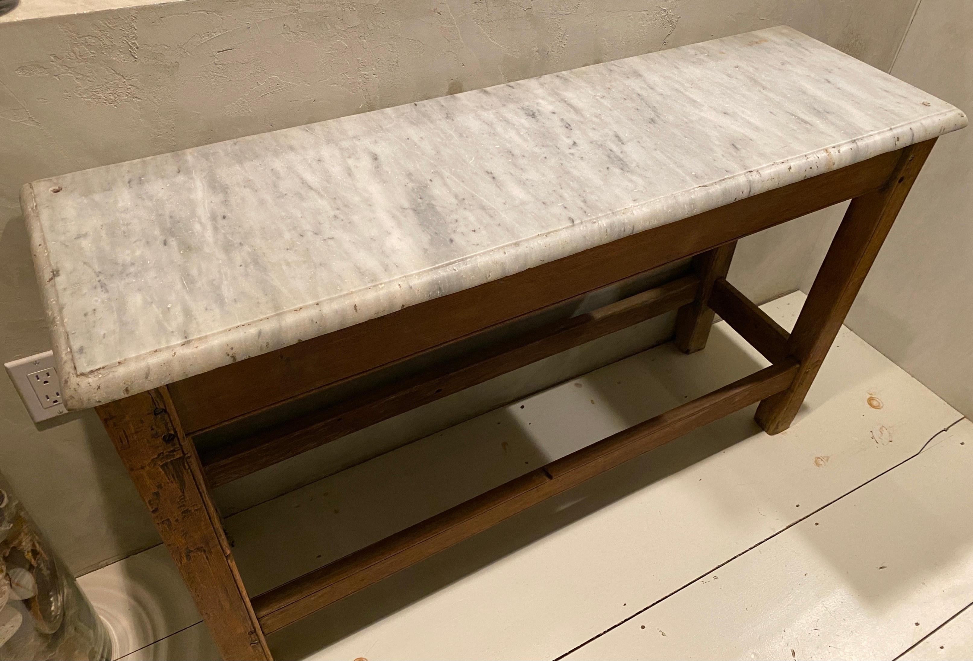 Antique French Work Table or Server with Marble Top For Sale 11