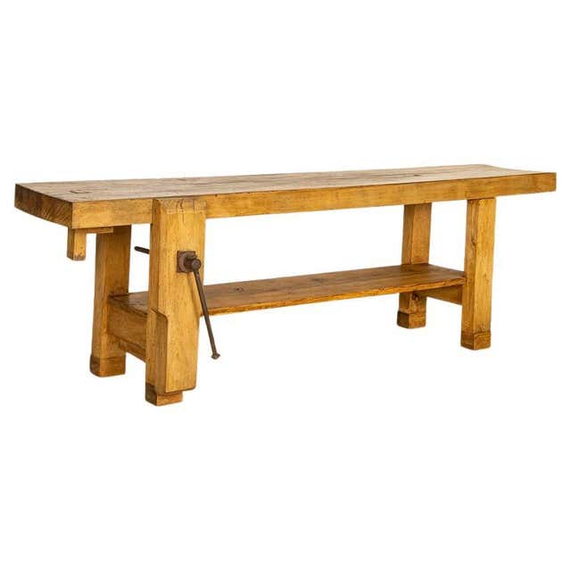 Antique French Workbench Rustic Console Table at 1stDibs