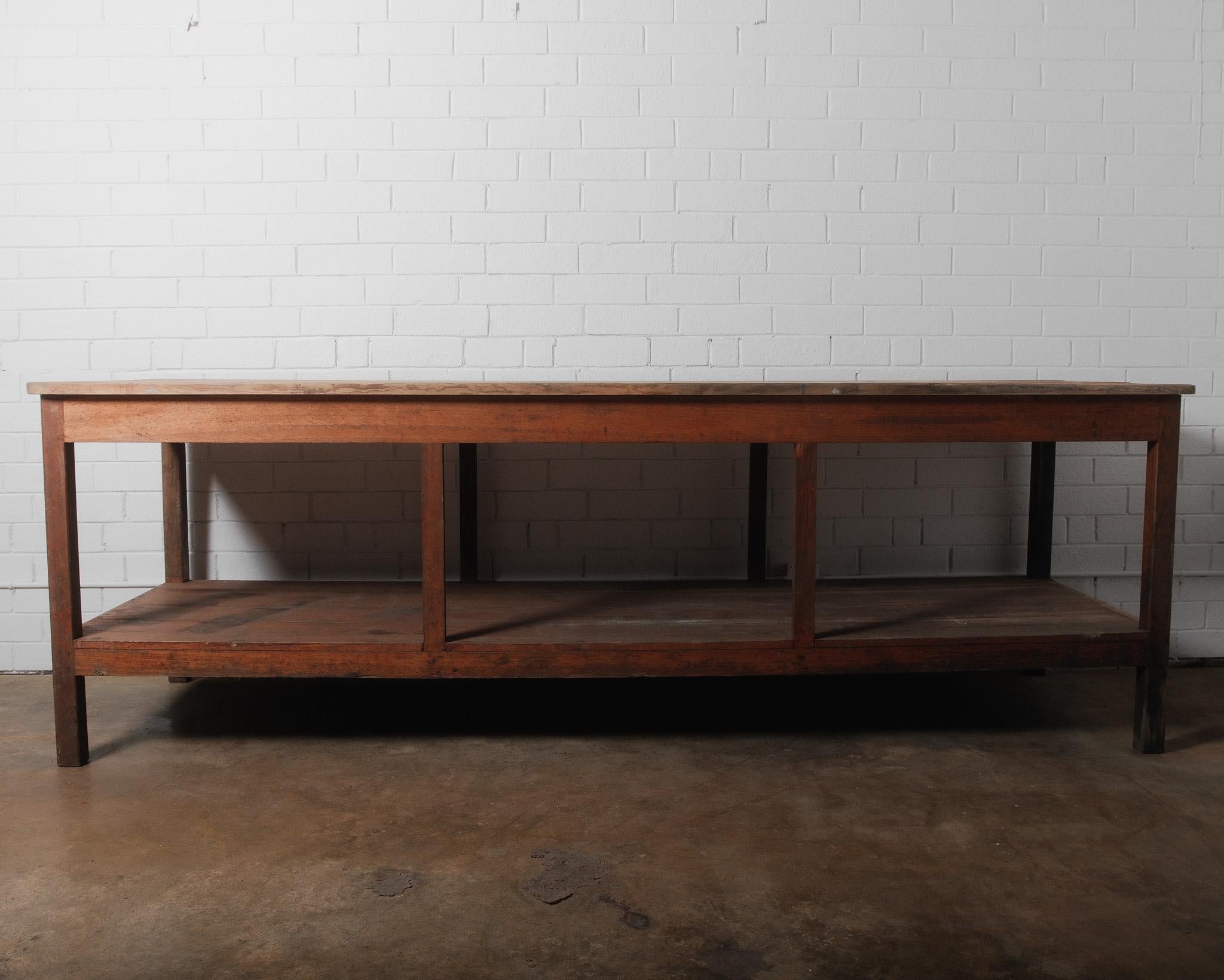 20th Century Antique French Workbench Table – Rustic Farmhouse Industrial For Sale