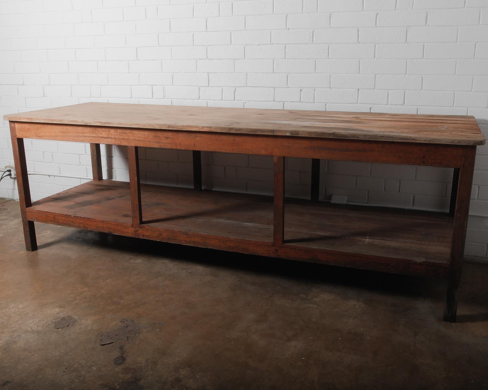 Wood Antique French Workbench Table – Rustic Farmhouse Industrial For Sale