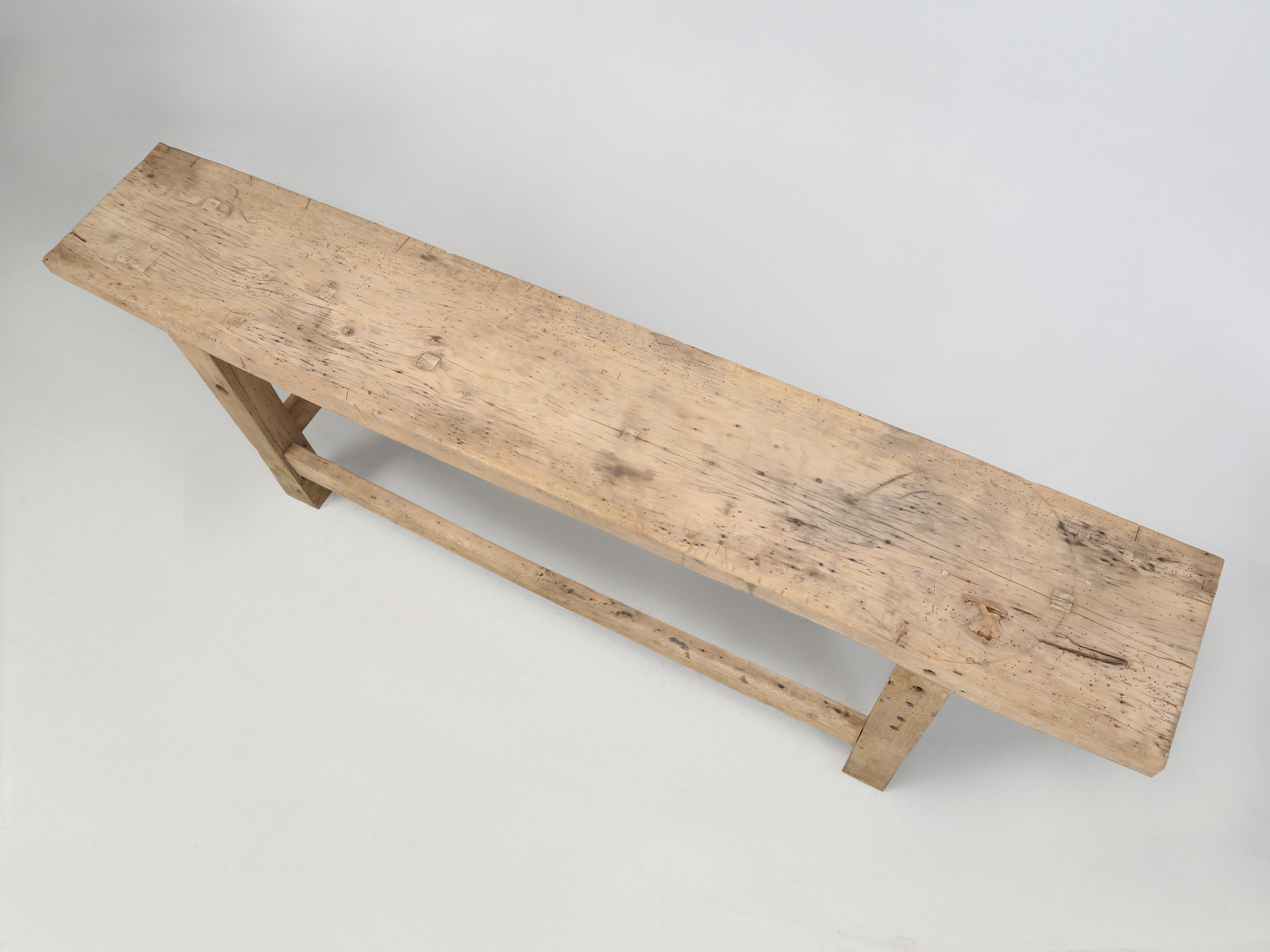 Antique French Wood Workers or Carpenter's Bench that we have restored and has been repurposed for a Console Table, Sofa Table, or even a narrow Kitchen Island? The entire Console Table or what have you has been structurally rebuilt, stripped,