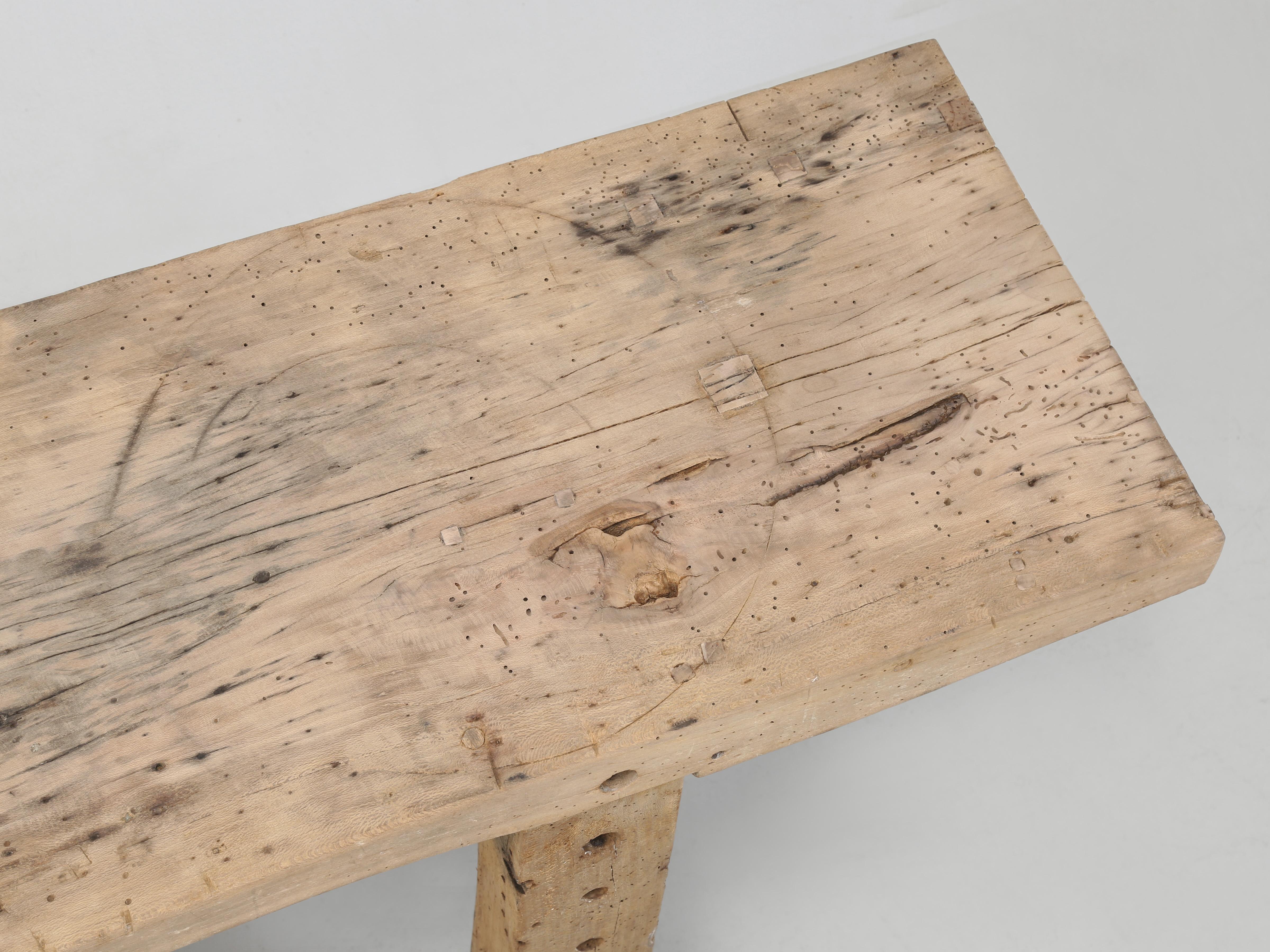 Industrial Antique French Workshop Console Table, Narrow Kitchen Island from Toulouse c1900