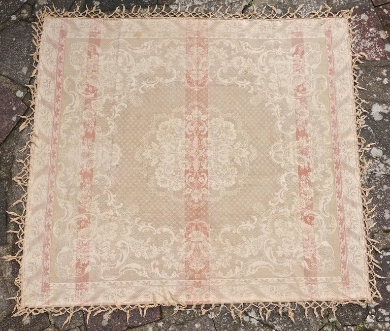 Antique French Woven Tapestry Floral Fringed Cotton Rug Throw in Pastel ...
