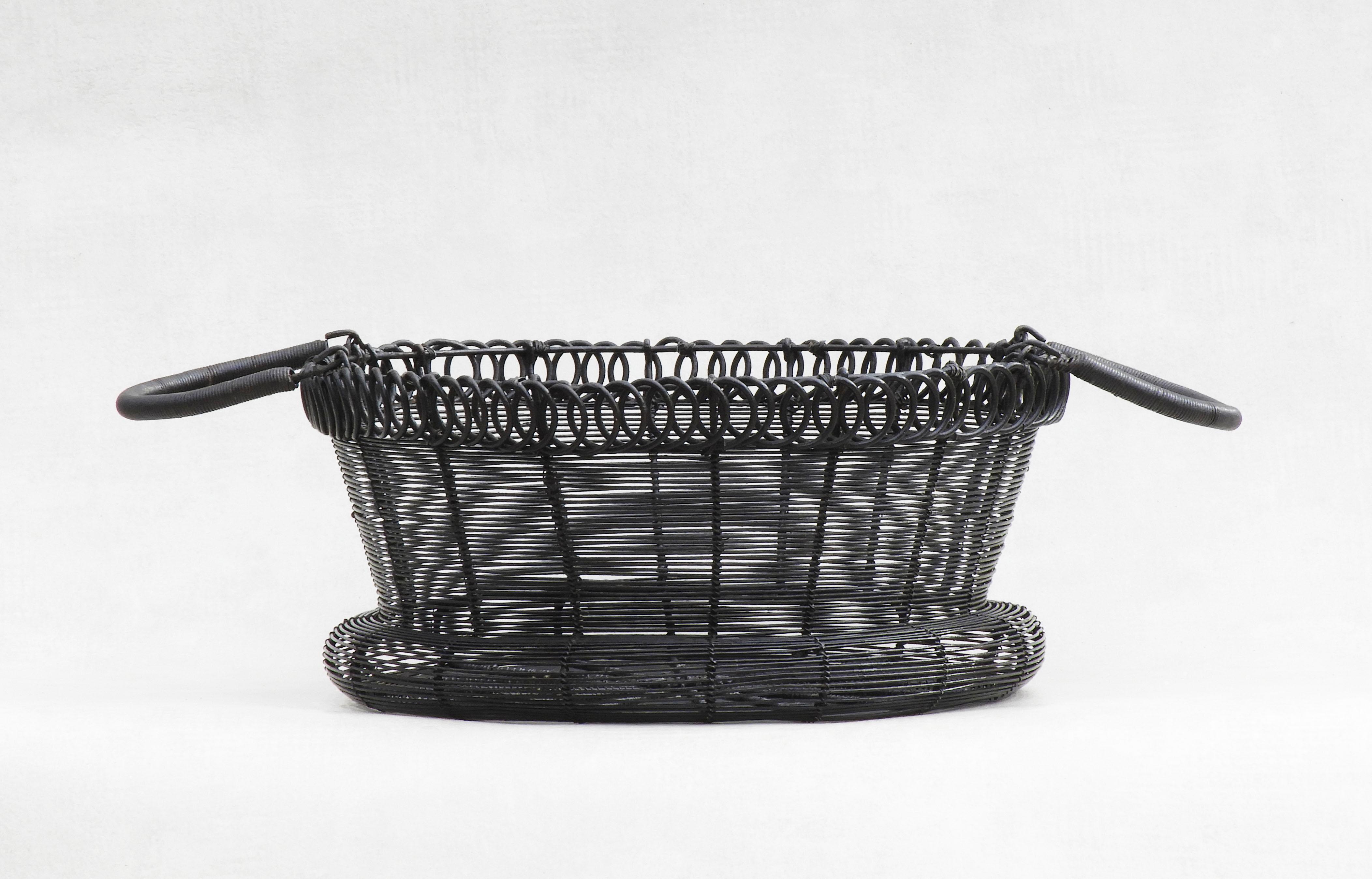 French Provincial Antique French Woven Wire Basket, circa 1900 For Sale