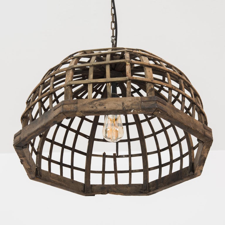 Antique French Woven Wooden Pendant In Good Condition For Sale In High Point, NC