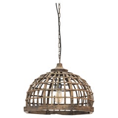 Antique French Woven Wooden Pendant