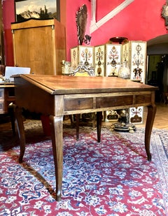 Antique French Writing Desk, 1800s Solid Oak with Cabriole Legs Elegant Patina