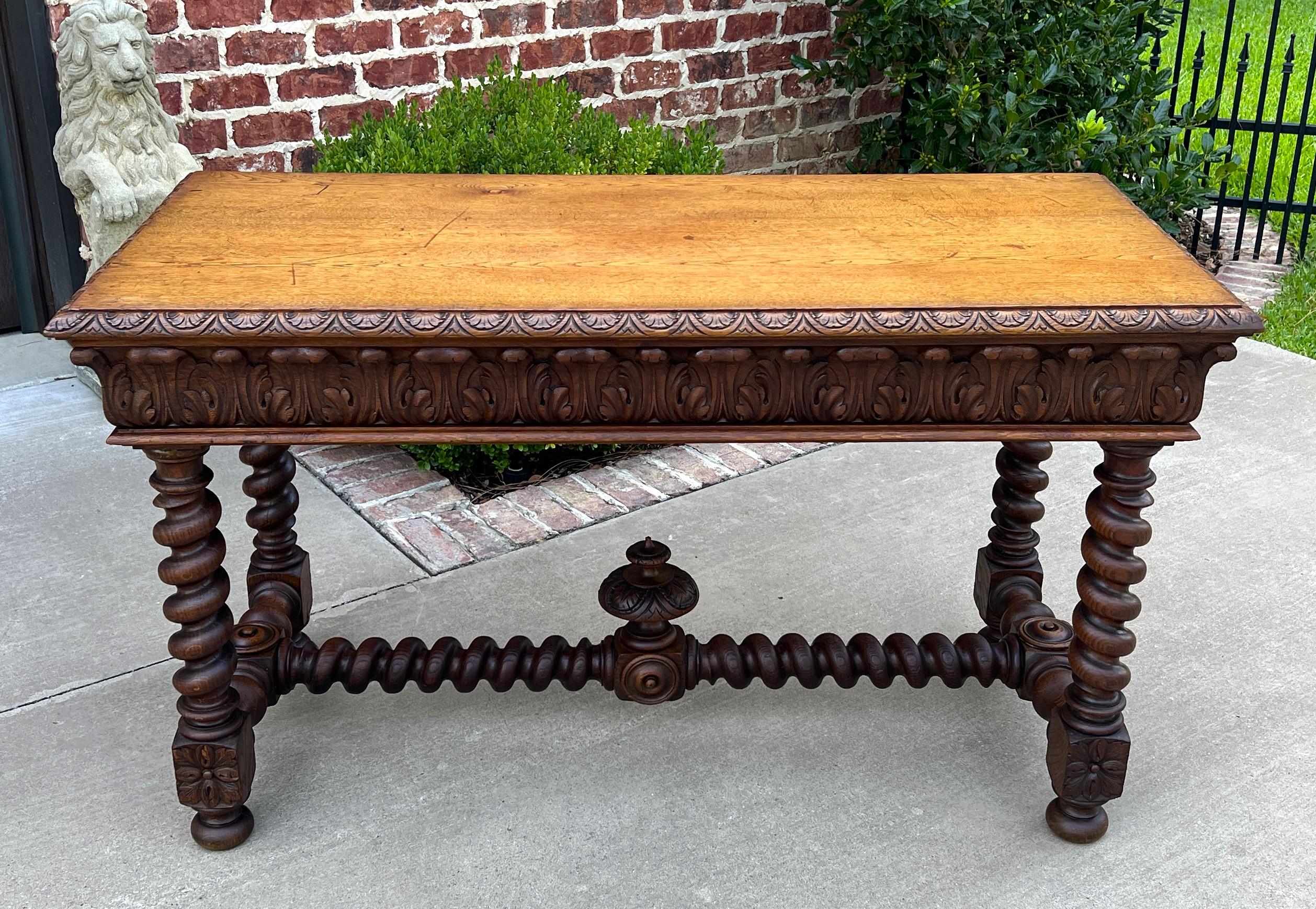 BEAUTIFUL  Antique French Honey Oak Renaissance Revival Library Office Writing Desk or Sofa/Entry Table with Barley Twist Legs and Stretcher
~~c. 1900s

With so many people working from home now, DESKS have become our most often requested items this