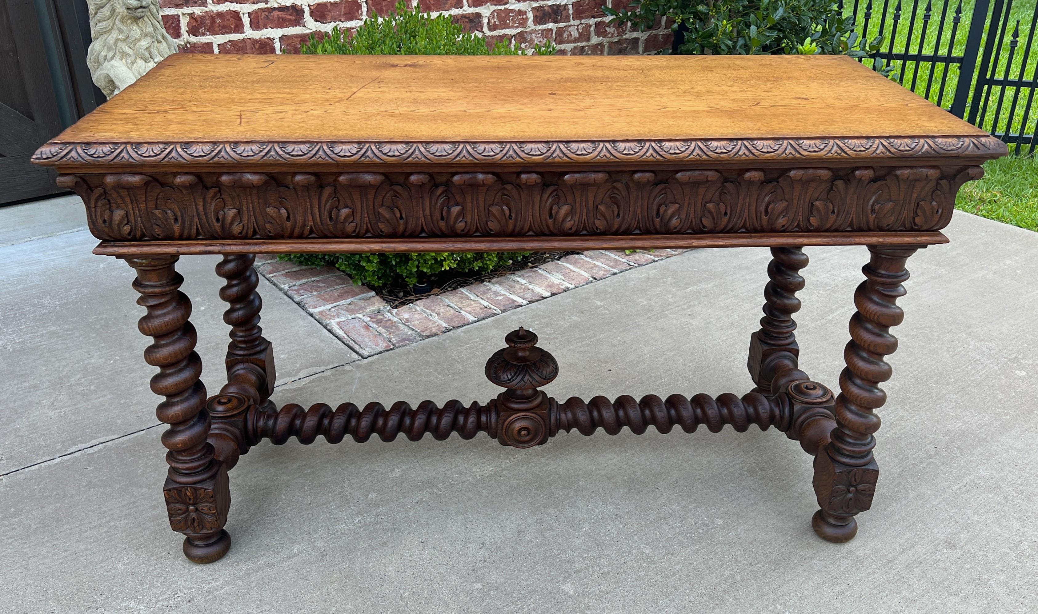 Renaissance Revival Antique French Writing Desk Barley Twist Sofa Table Entry Hall Table Carved Oak