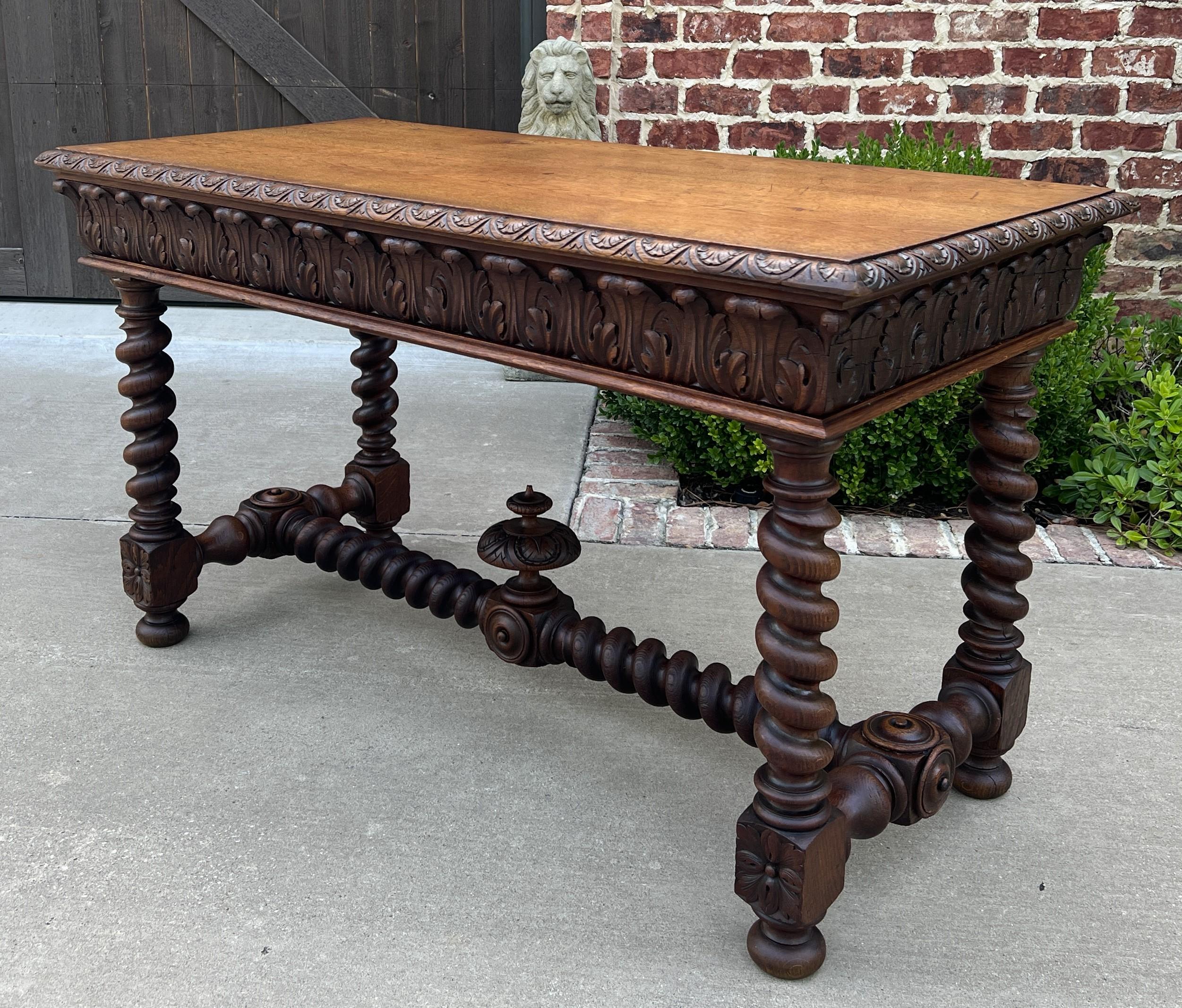 Antique French Writing Desk Barley Twist Sofa Table Entry Hall Table Carved Oak In Good Condition In Tyler, TX