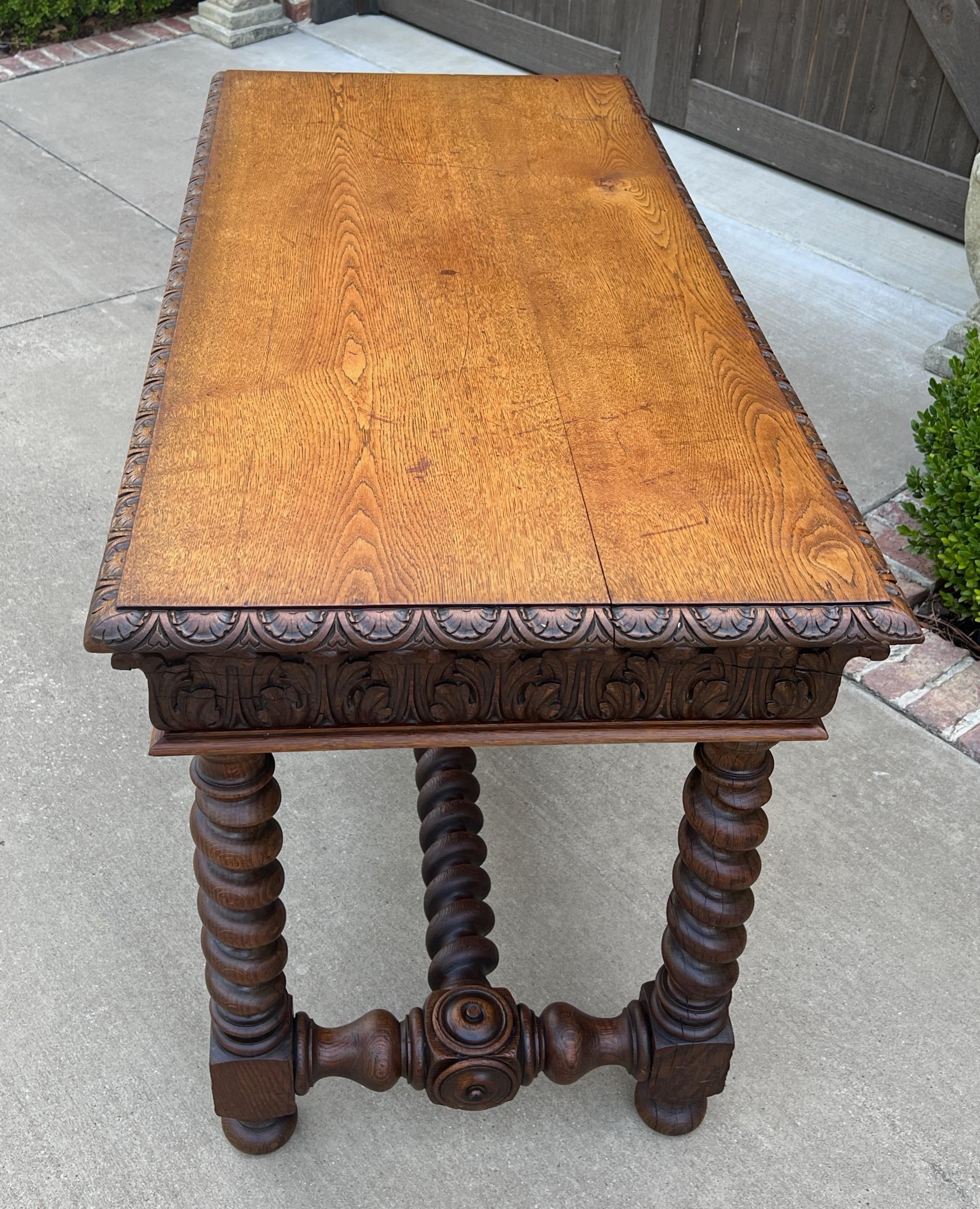 Early 20th Century Antique French Writing Desk Barley Twist Sofa Table Entry Hall Table Carved Oak