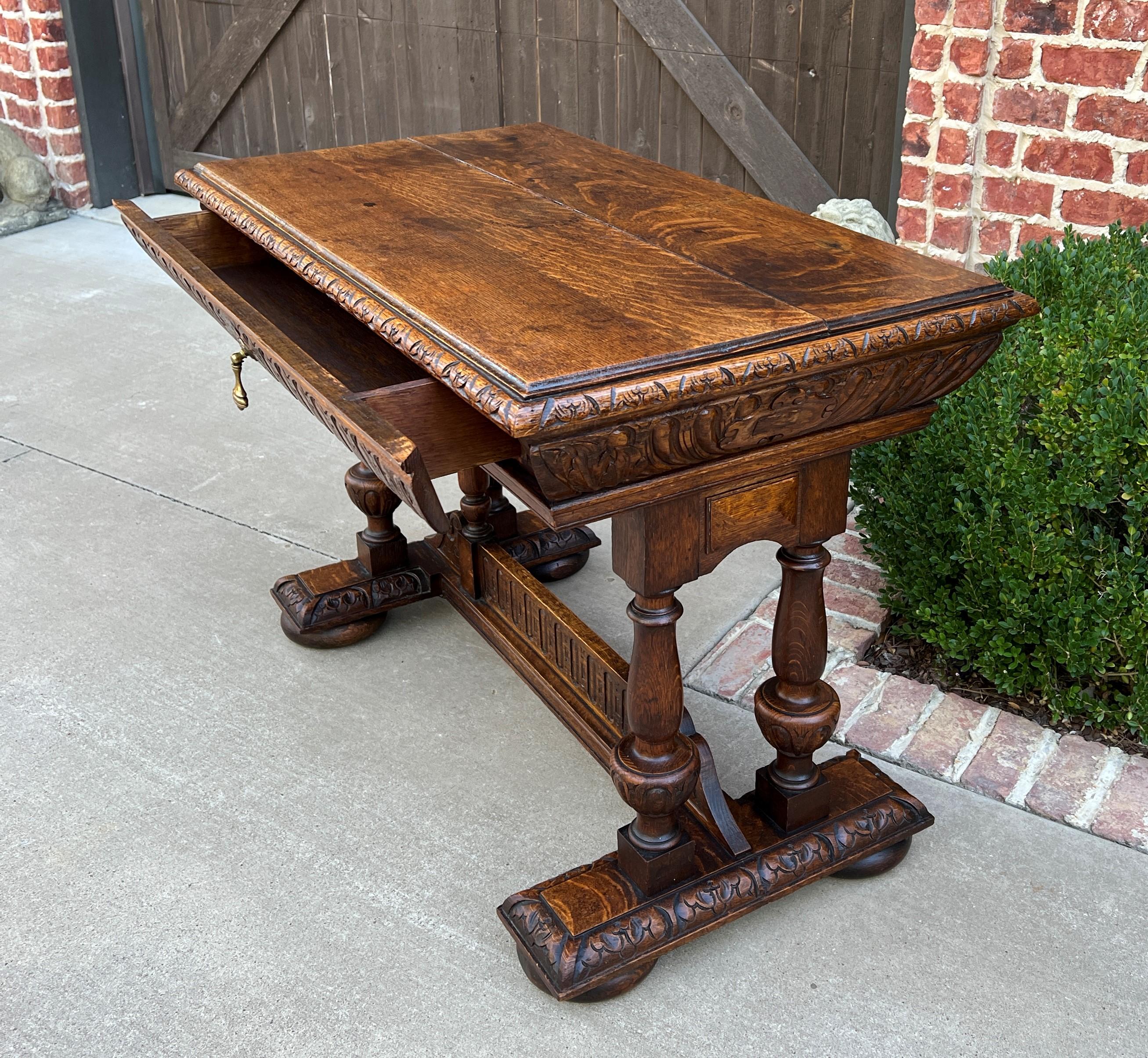 Antique French Writing Desk Table Renaissance Revival Dolphin Style Carved Oak For Sale 6