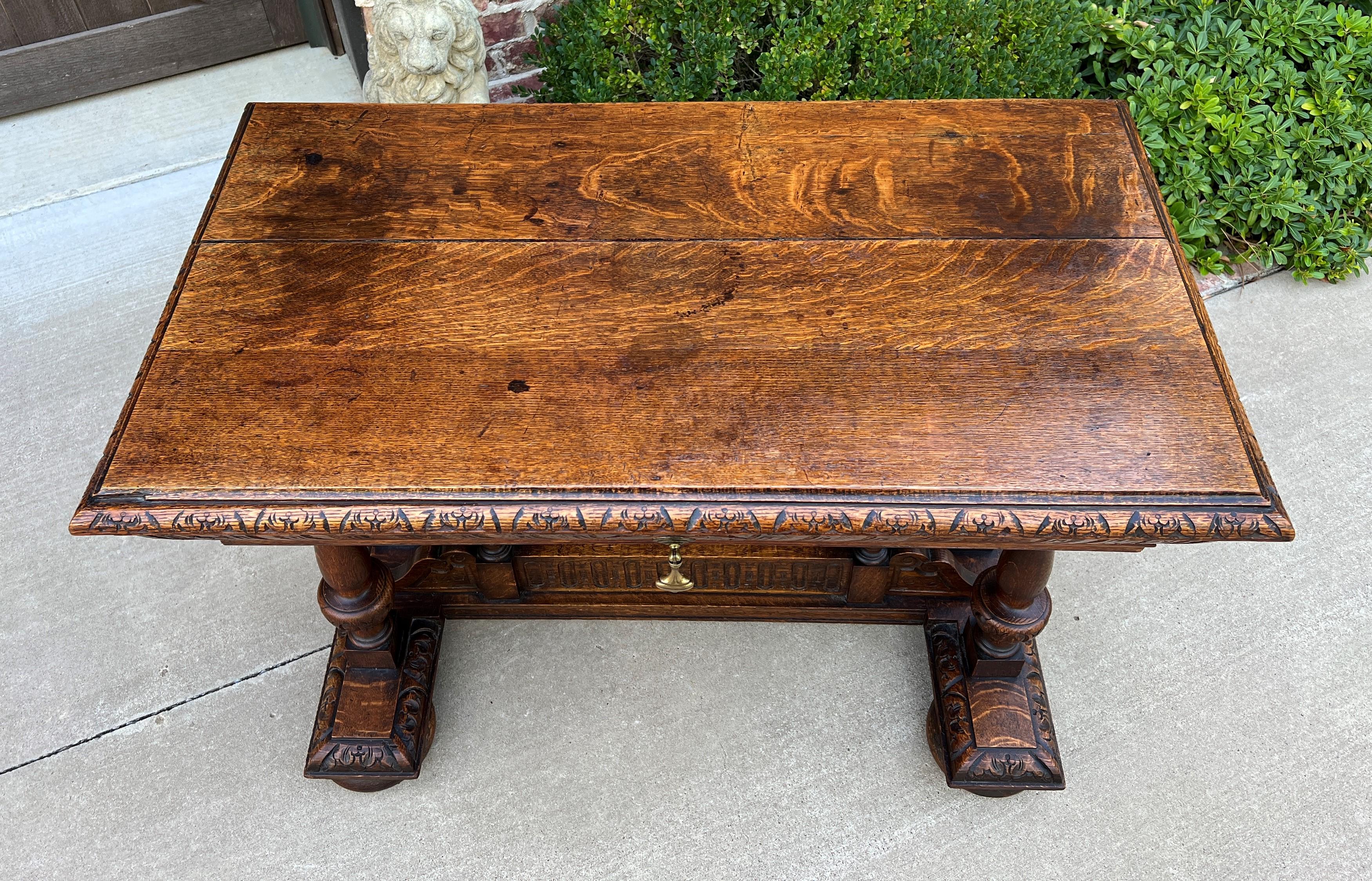 Antique French Writing Desk Table Renaissance Revival Dolphin Style Carved Oak For Sale 7