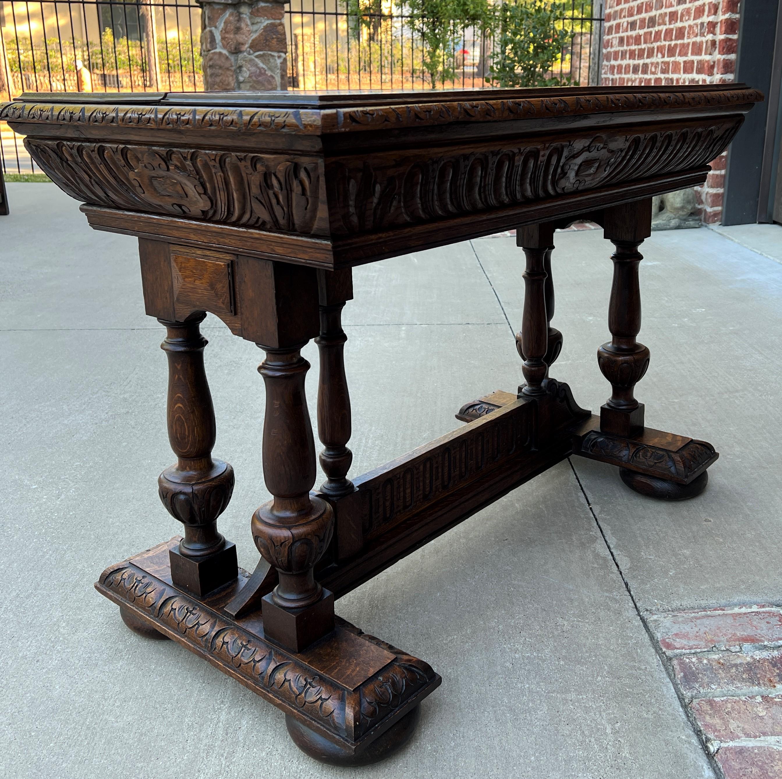 Antique French Writing Desk Table Renaissance Revival Dolphin Style Carved Oak For Sale 14