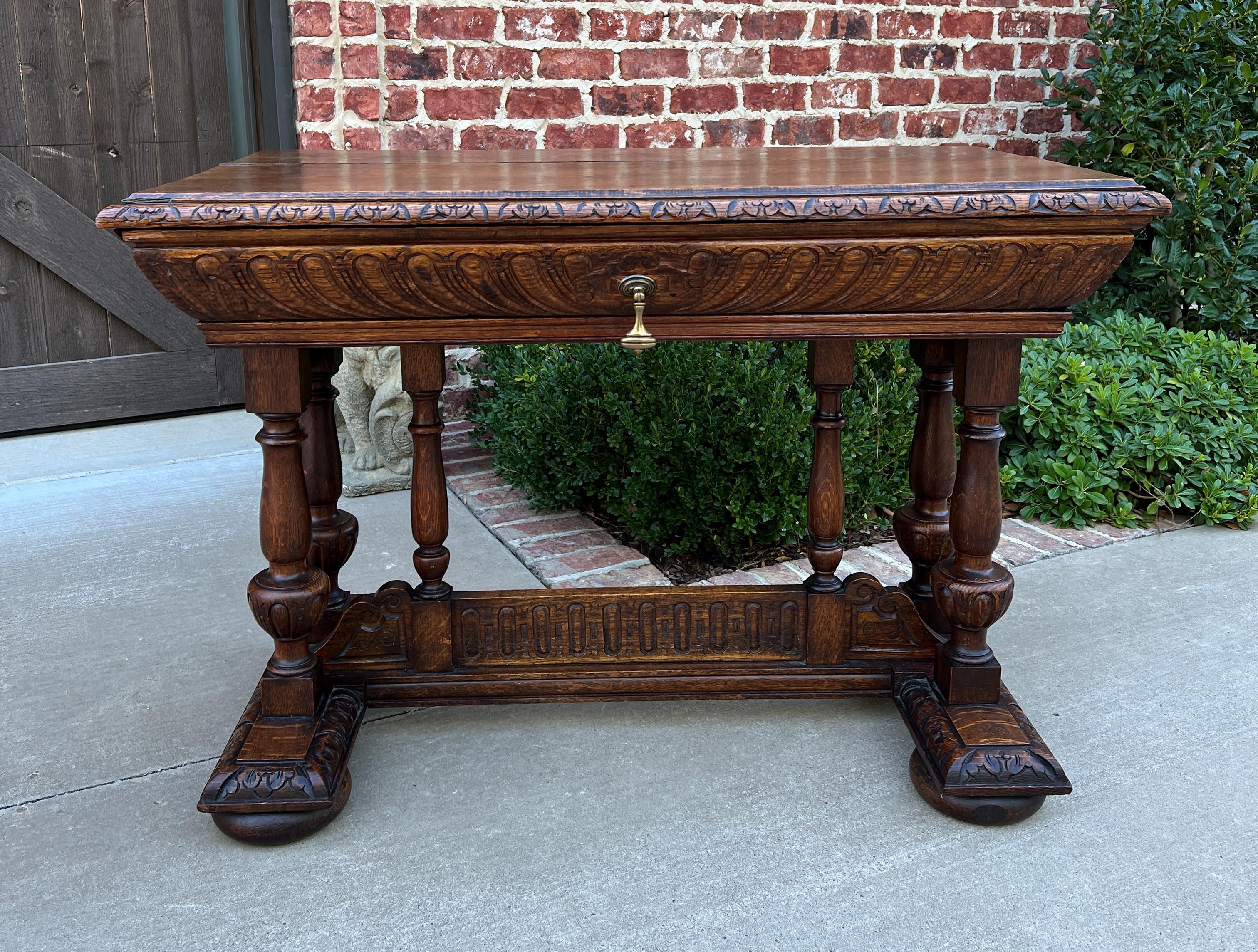 Antique French Writing Desk Table Renaissance Revival Dolphin Style Carved Oak For Sale 2