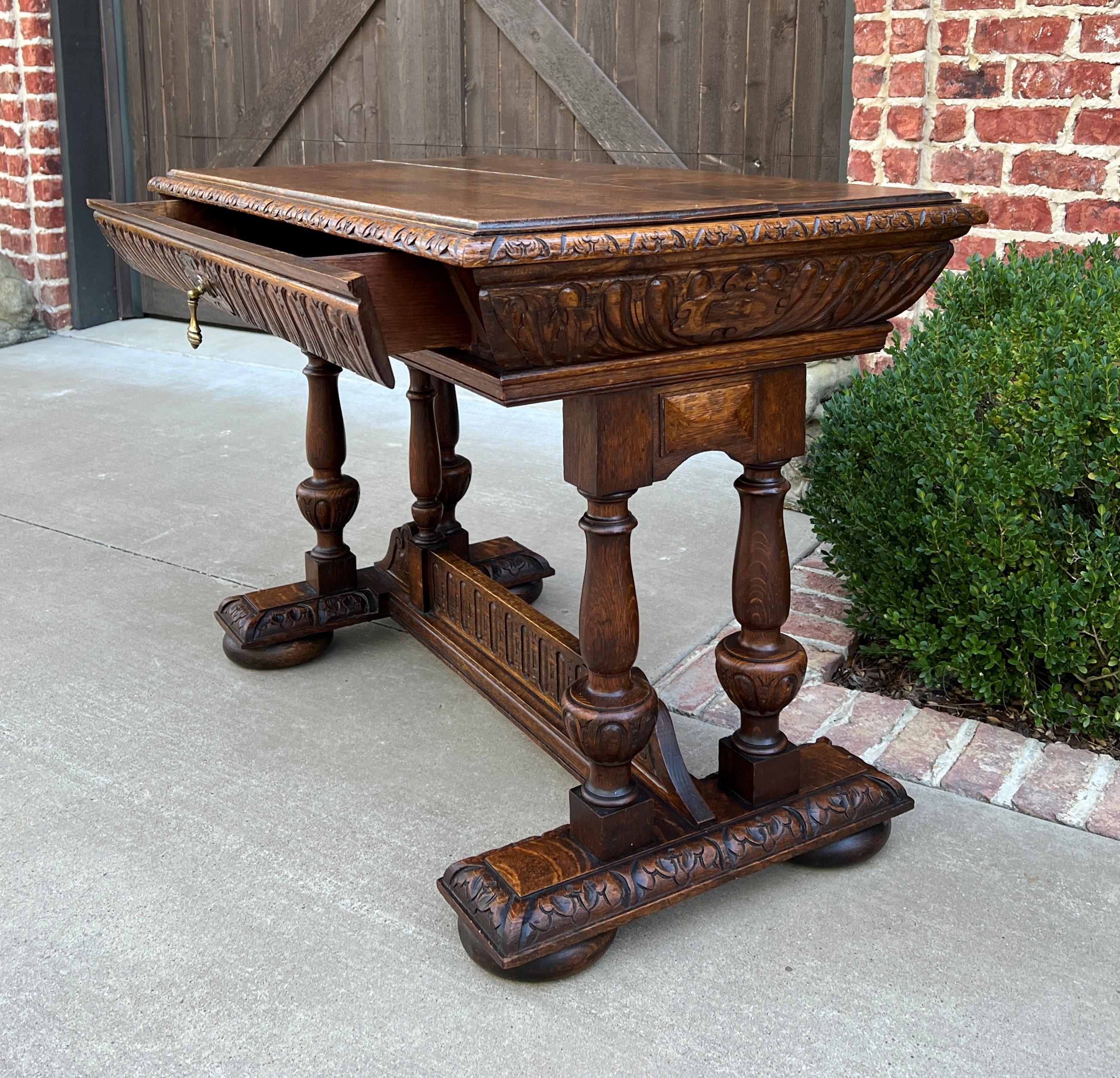 Antique French Writing Desk Table Renaissance Revival Dolphin Style Carved Oak For Sale 5