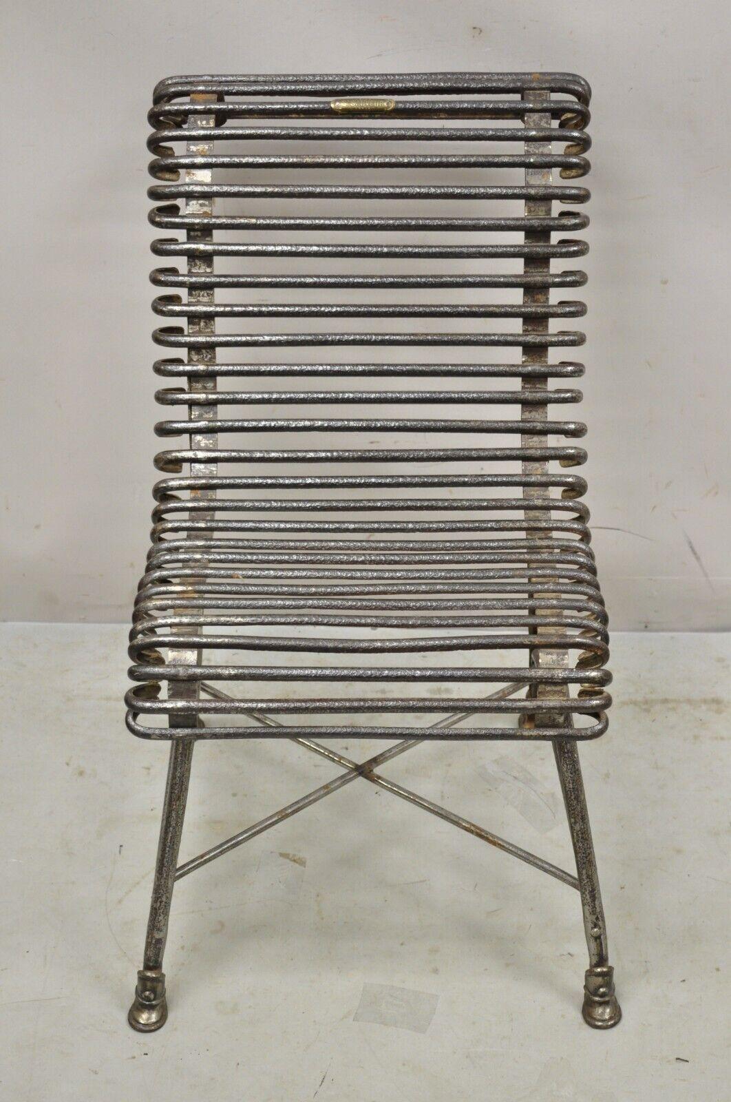 Antique French Wrought Cast Iron Spine Sauveur Arras Scrolling Garden Side Chair. Item features wrought and cast iron frame, unique 