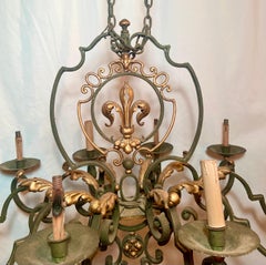 Antique French Wrought Iron 10 Light Chandelier with Fleur-de-Lis