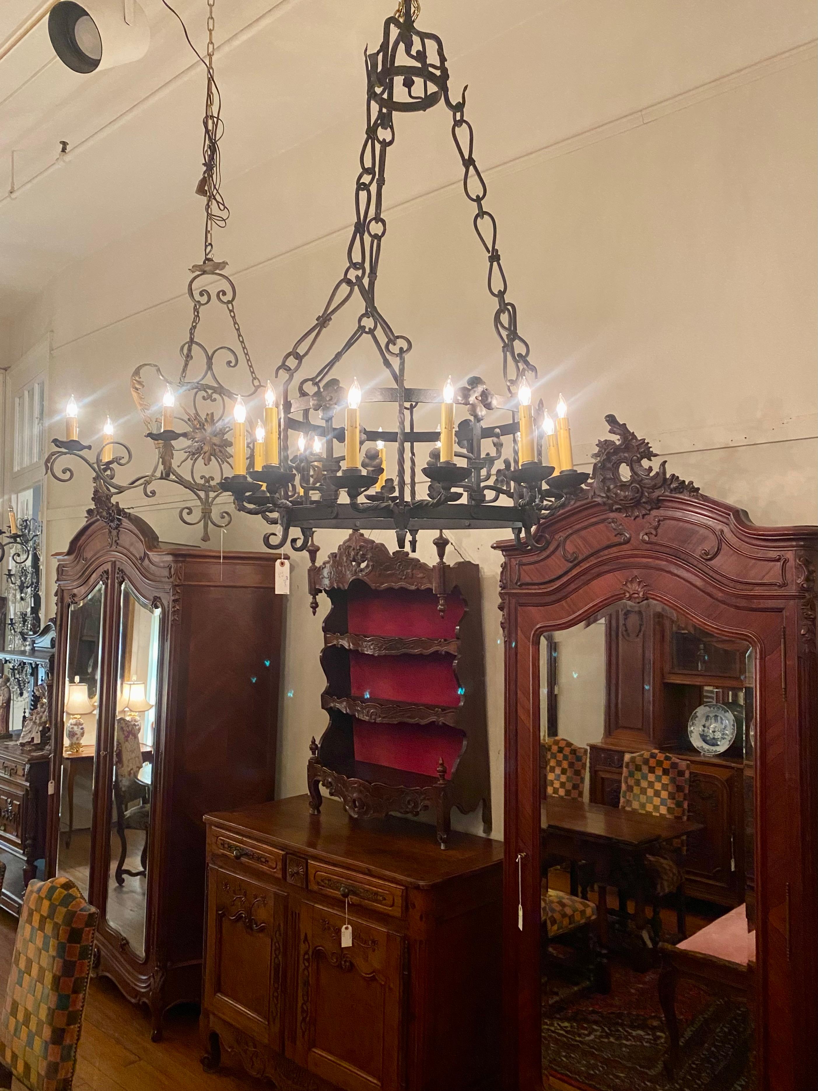 Antique French Wrought Iron 12-Light Chandelier, circa 1890's-1900 1