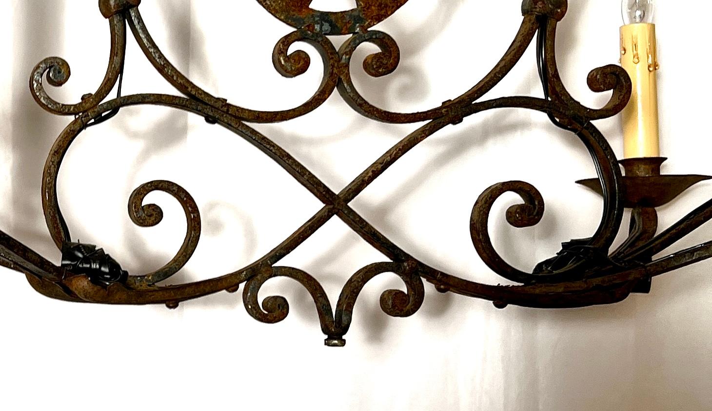 19th Century Antique French Wrought  Iron 6 Light Chandelier, Circa 1880. For Sale