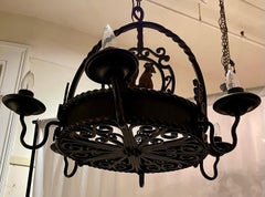 Antique French Wrought Iron 6 Light "Rooster" Chandelier, Circa 1890-1900.